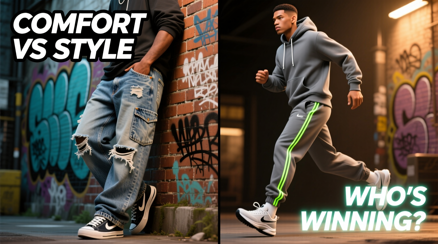 baggy jeans vs track pants which is winning in comfort and style