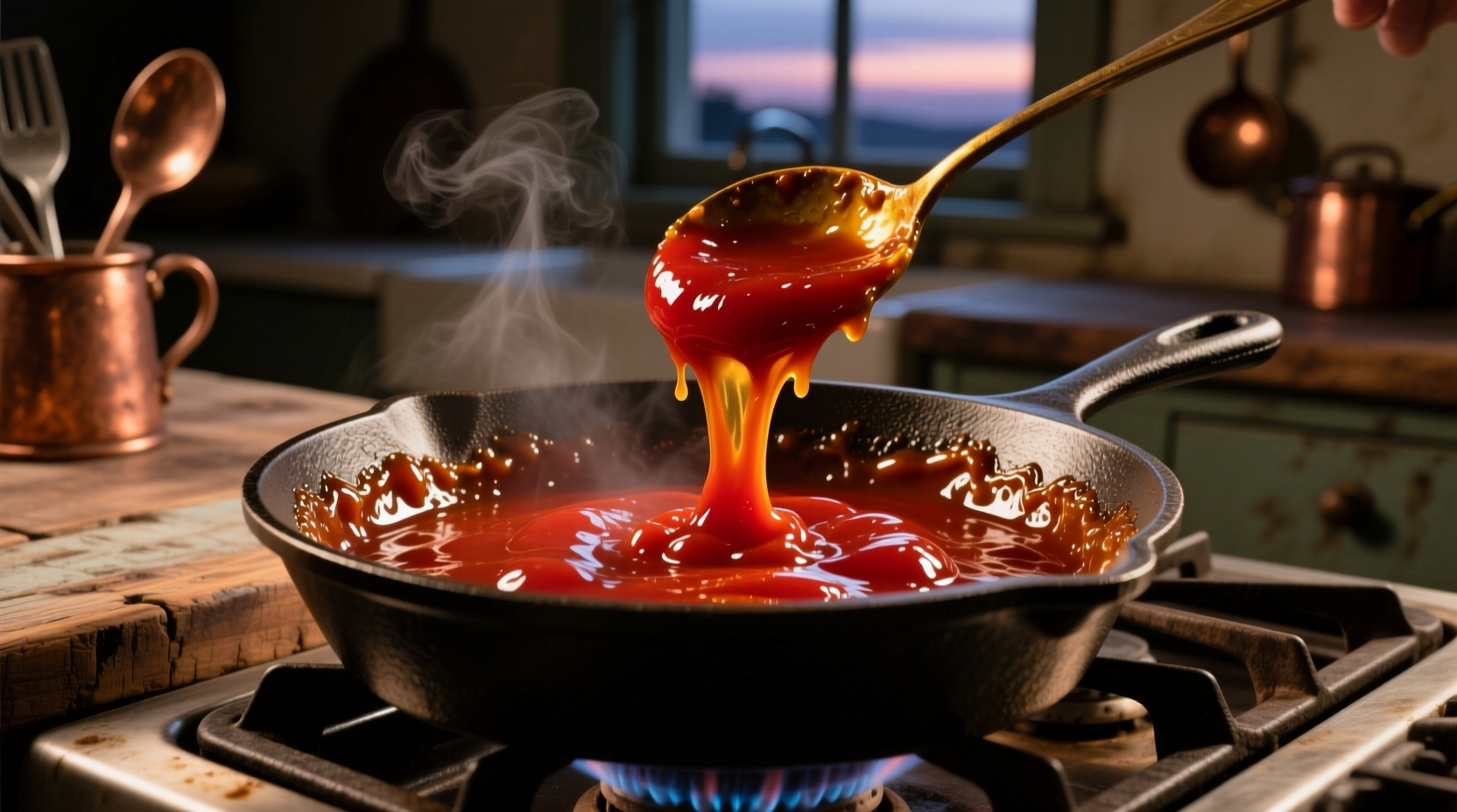 Tomato paste caramelizing in skillet