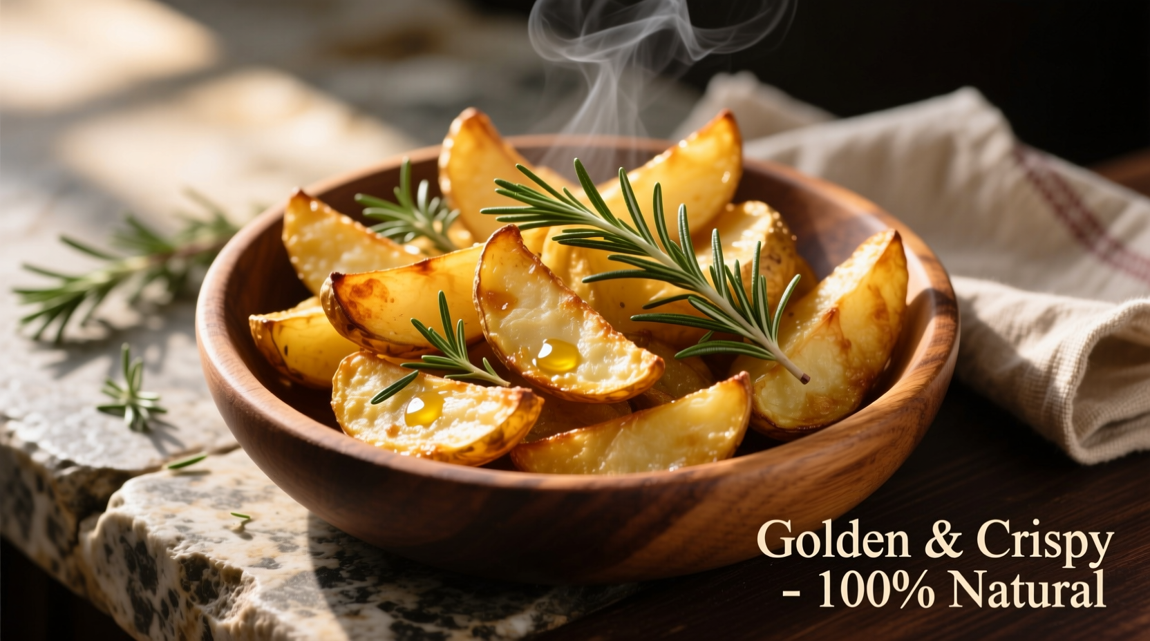 Perfectly golden potato wedges with herbs