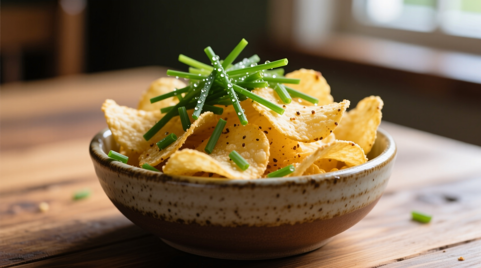 Pringles Sour Cream and Onion chips in bowl with fresh chives