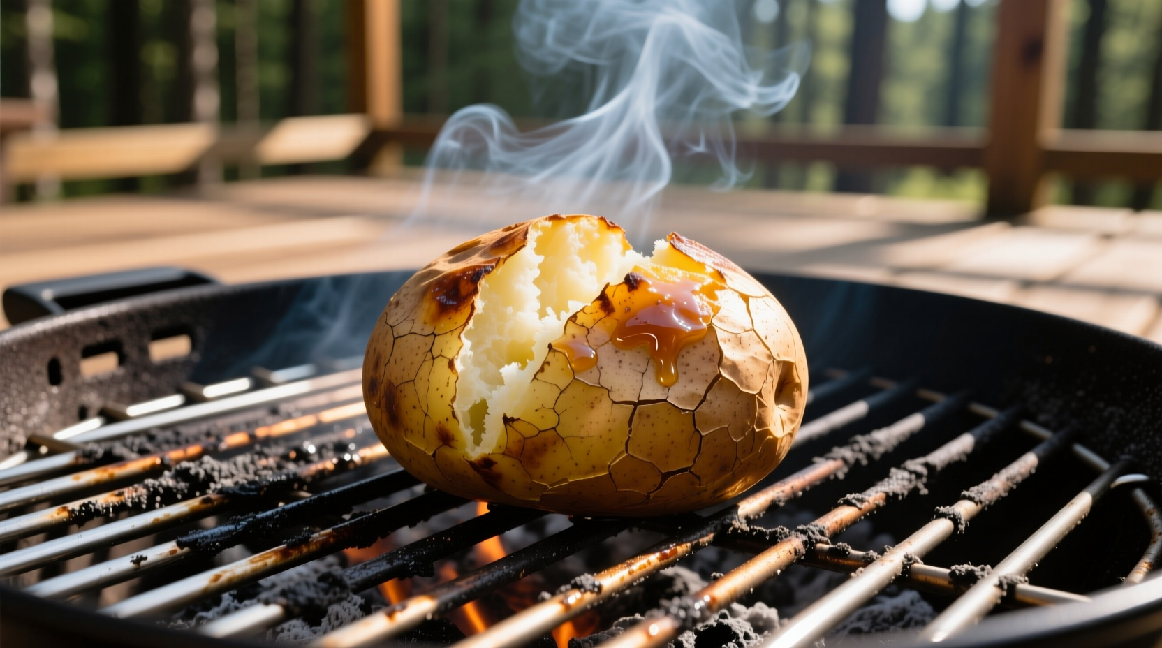 Perfectly cooked baked potato on Traeger grill