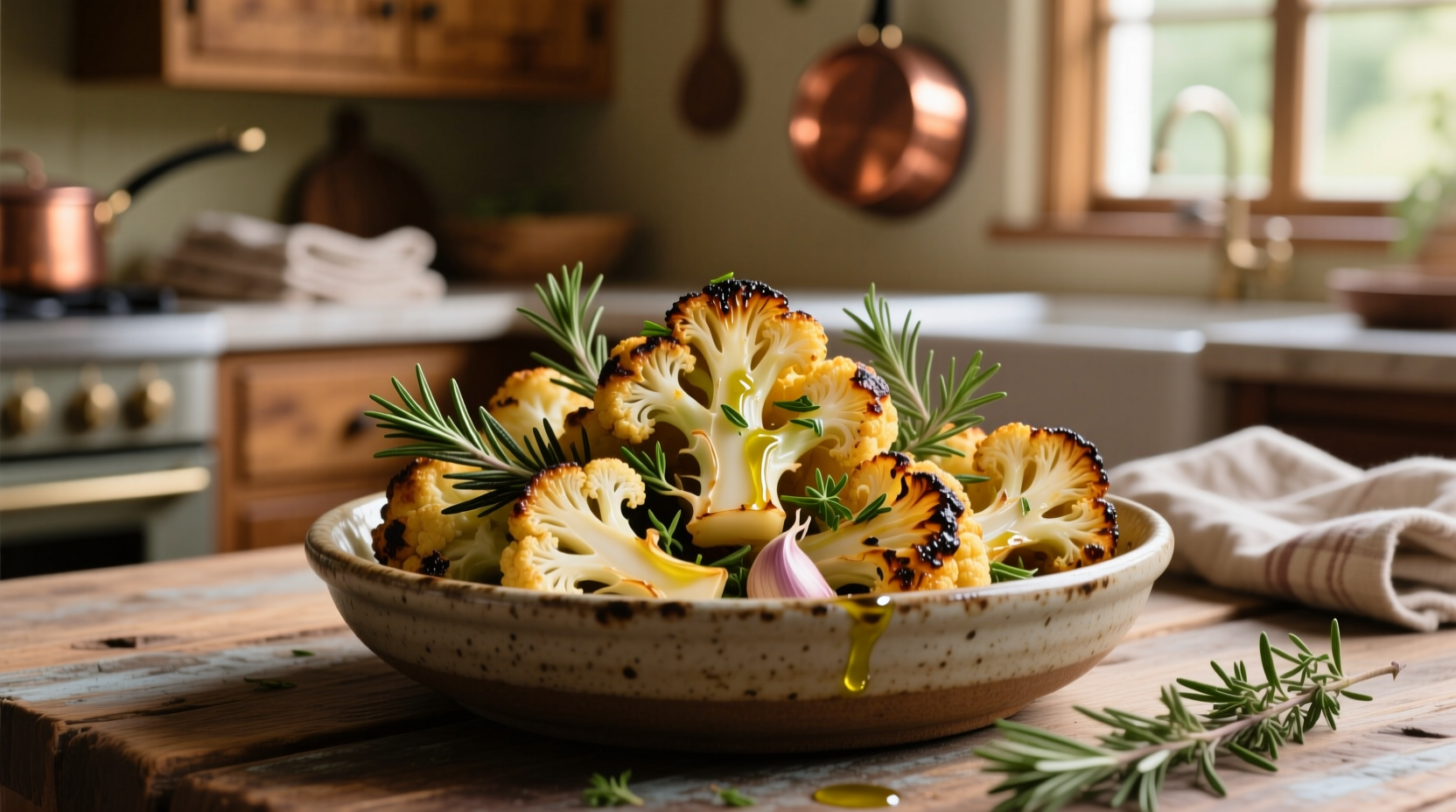 Crispy roasted cauliflower florets with herbs