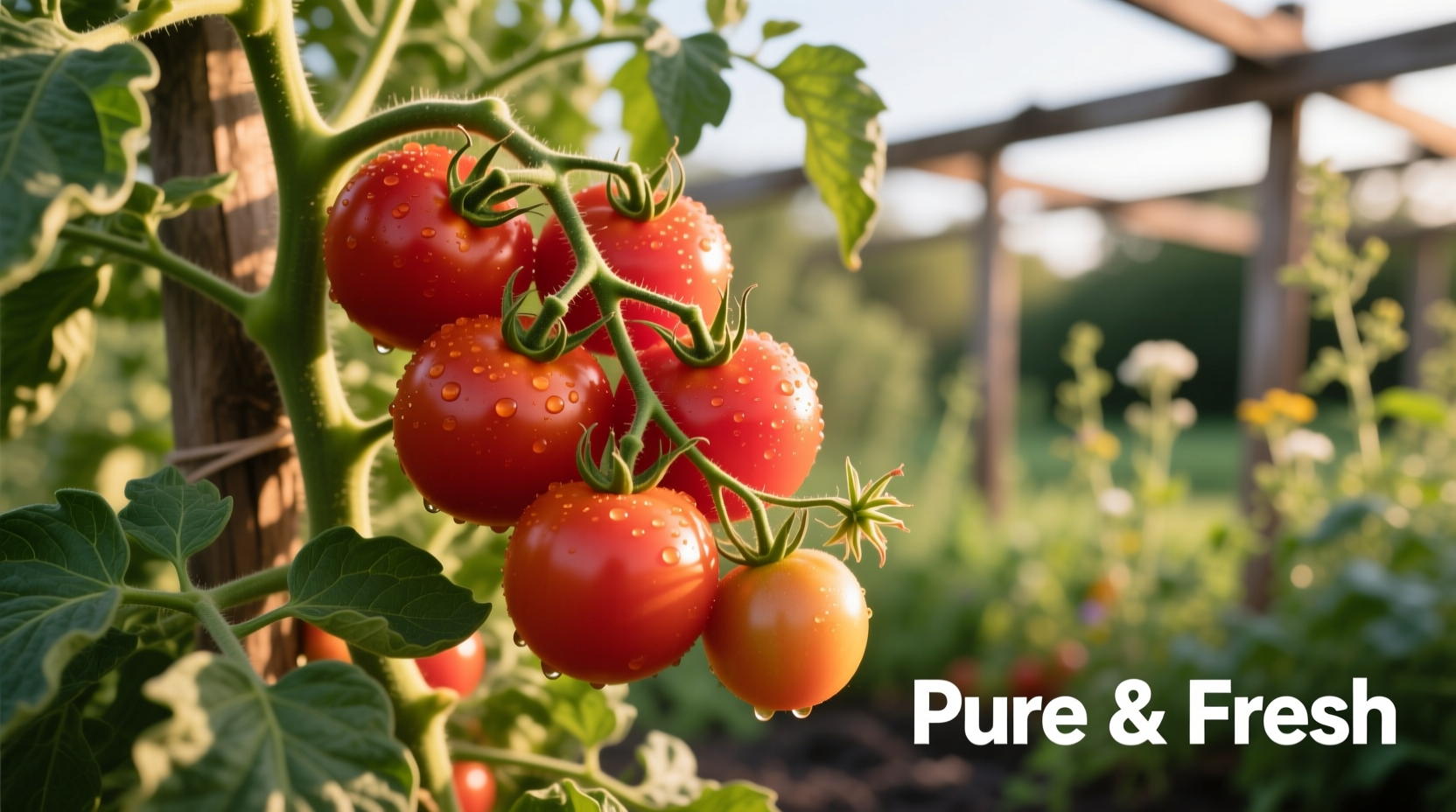 Fresh red tomatoes on vine showing natural nutrition source