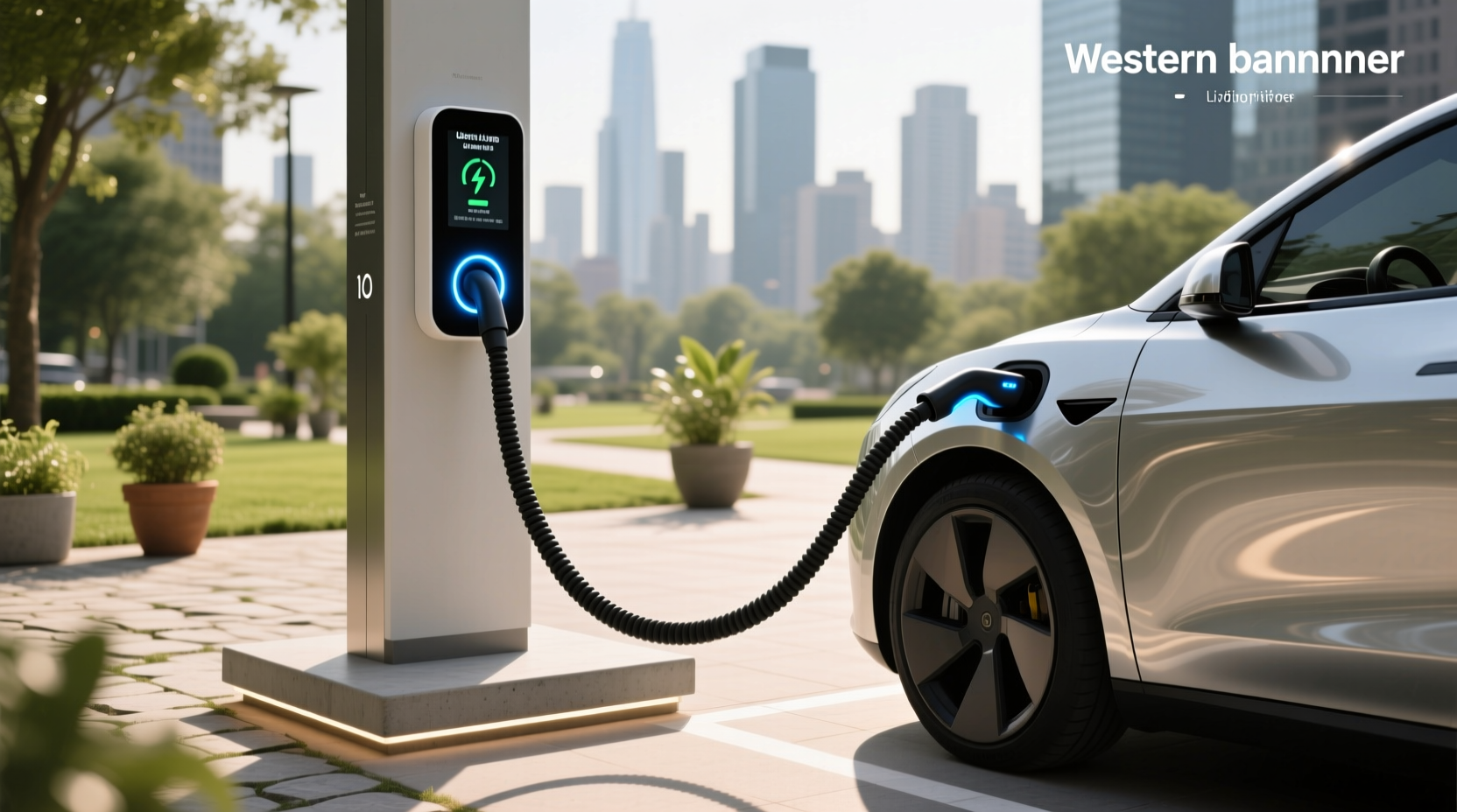 Electric vehicle charging cable connected to car