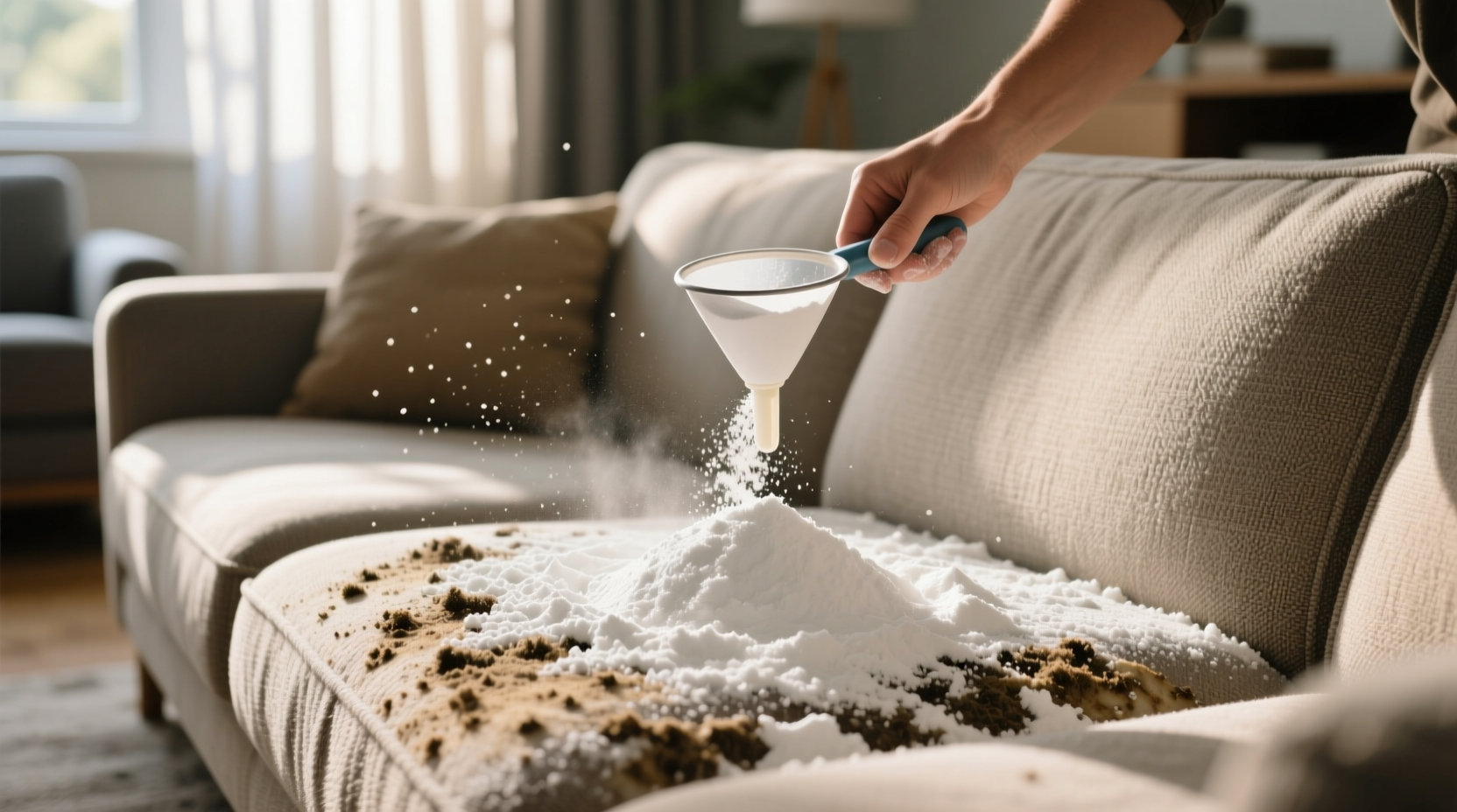 clean your couch with baking soda to remove grime