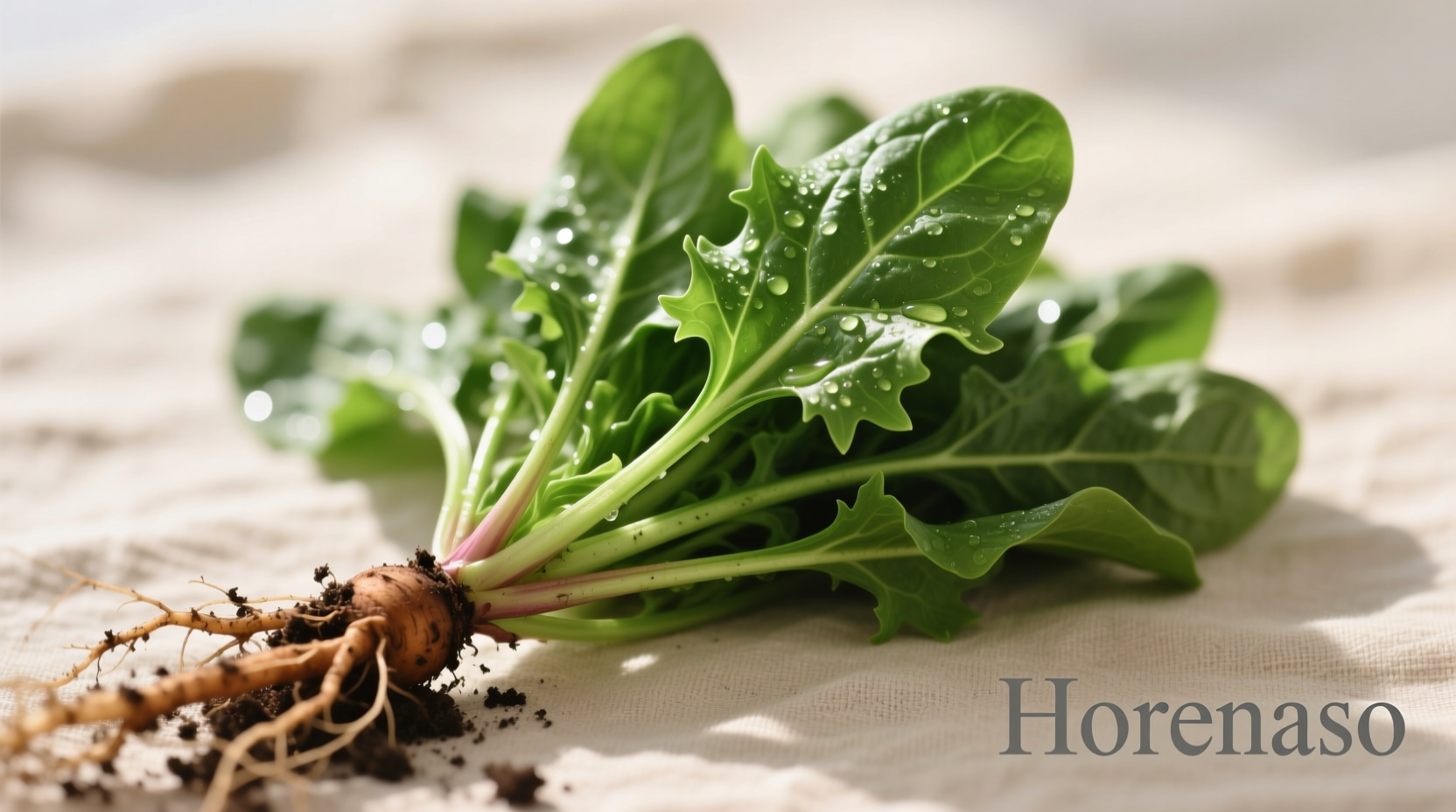 Fresh Japanese horenso spinach with roots