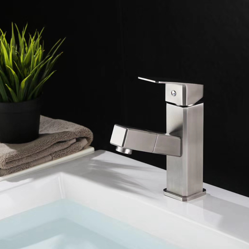 Stainless Steel 304 Single Lever Hot and Cold Water pull-out wash face Basin Faucet Sink Mixer Tap by black color