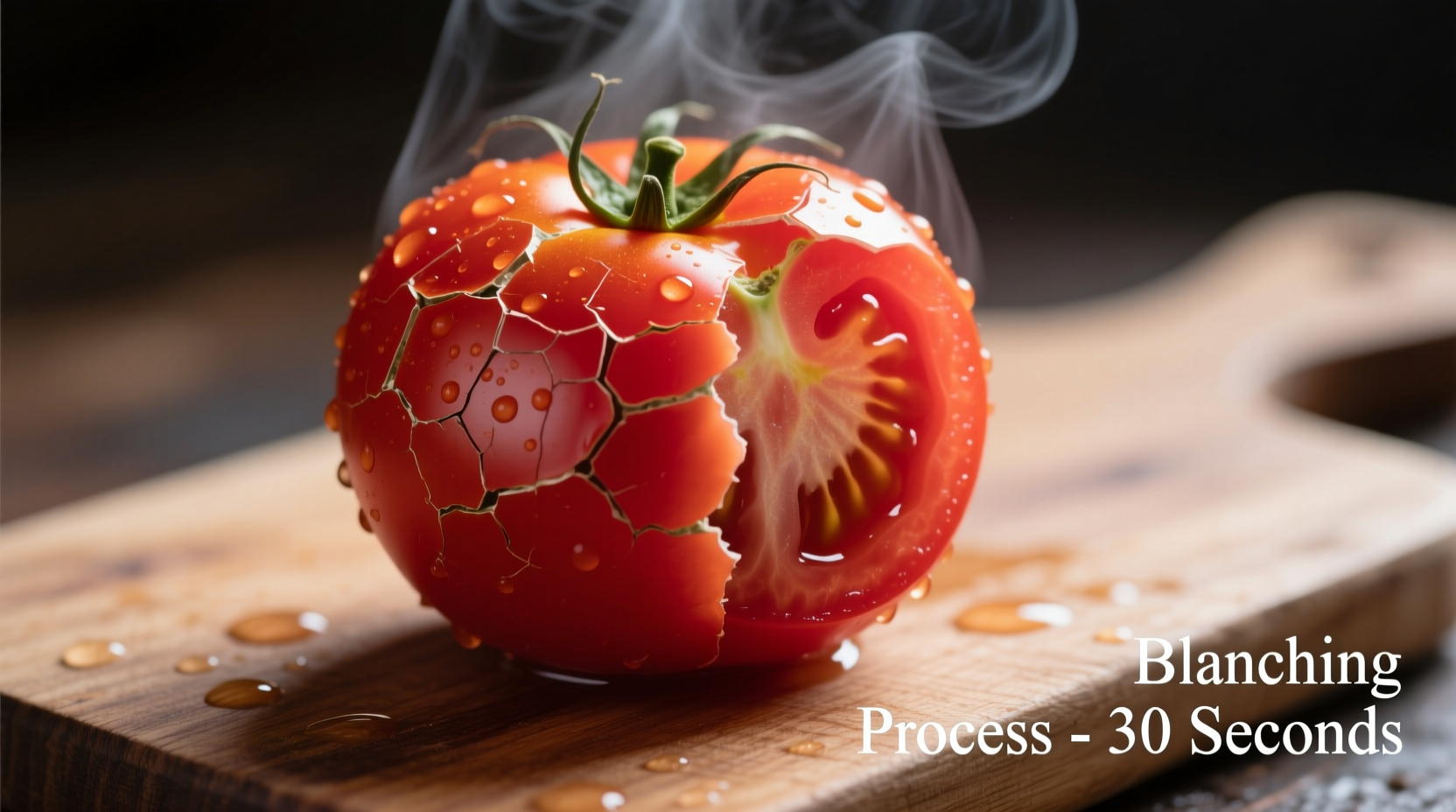 Tomato being peeled after blanching process