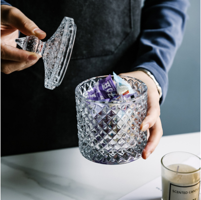 Clear Crystal Small Glass Candy Jar Diamond Clear Glass Candy Jar