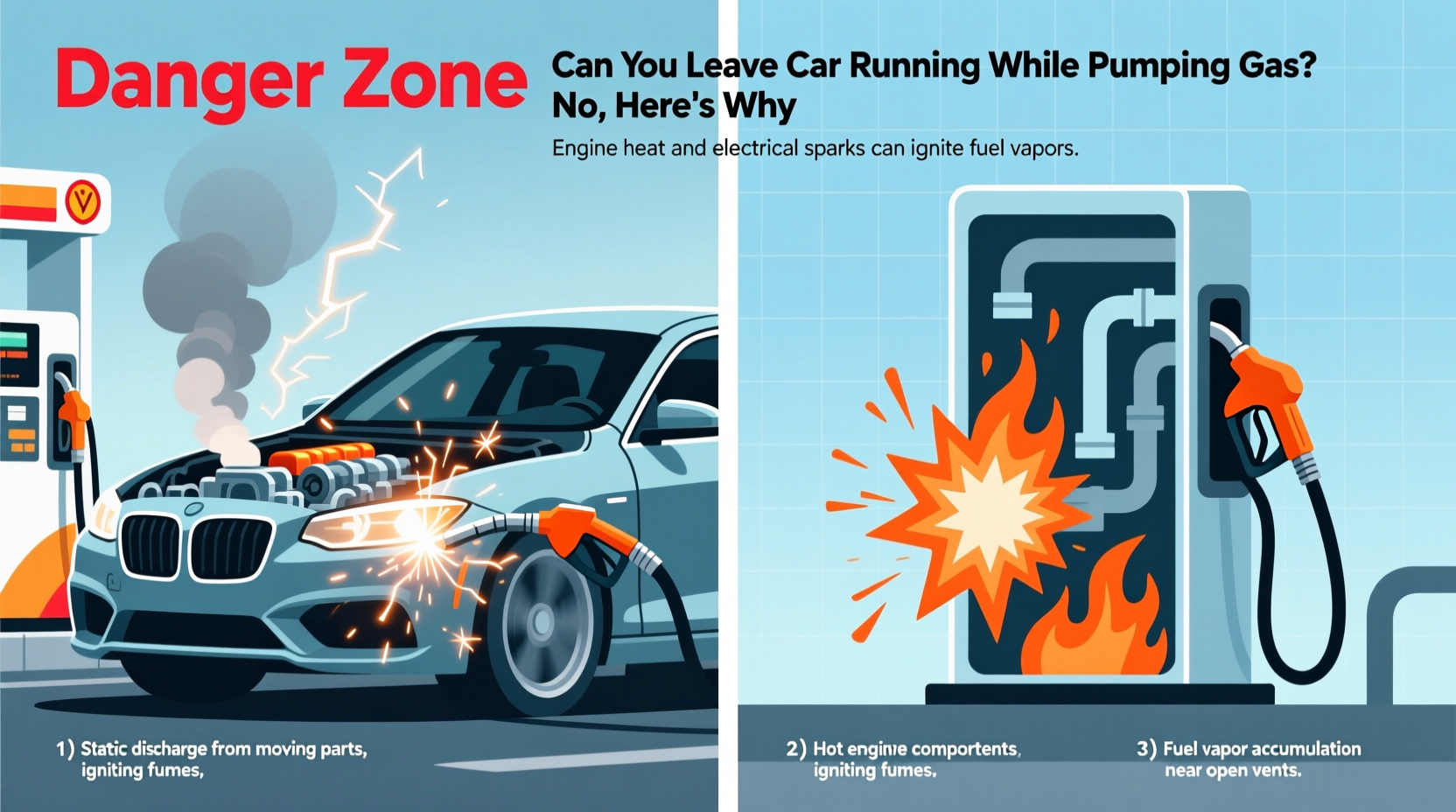 can you leave car running while pumping gas