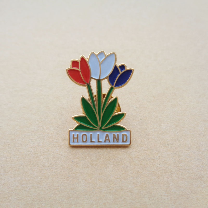 荷兰彩色美丽郁金香花形象定制设计软珐琅金属翻领别针徽章