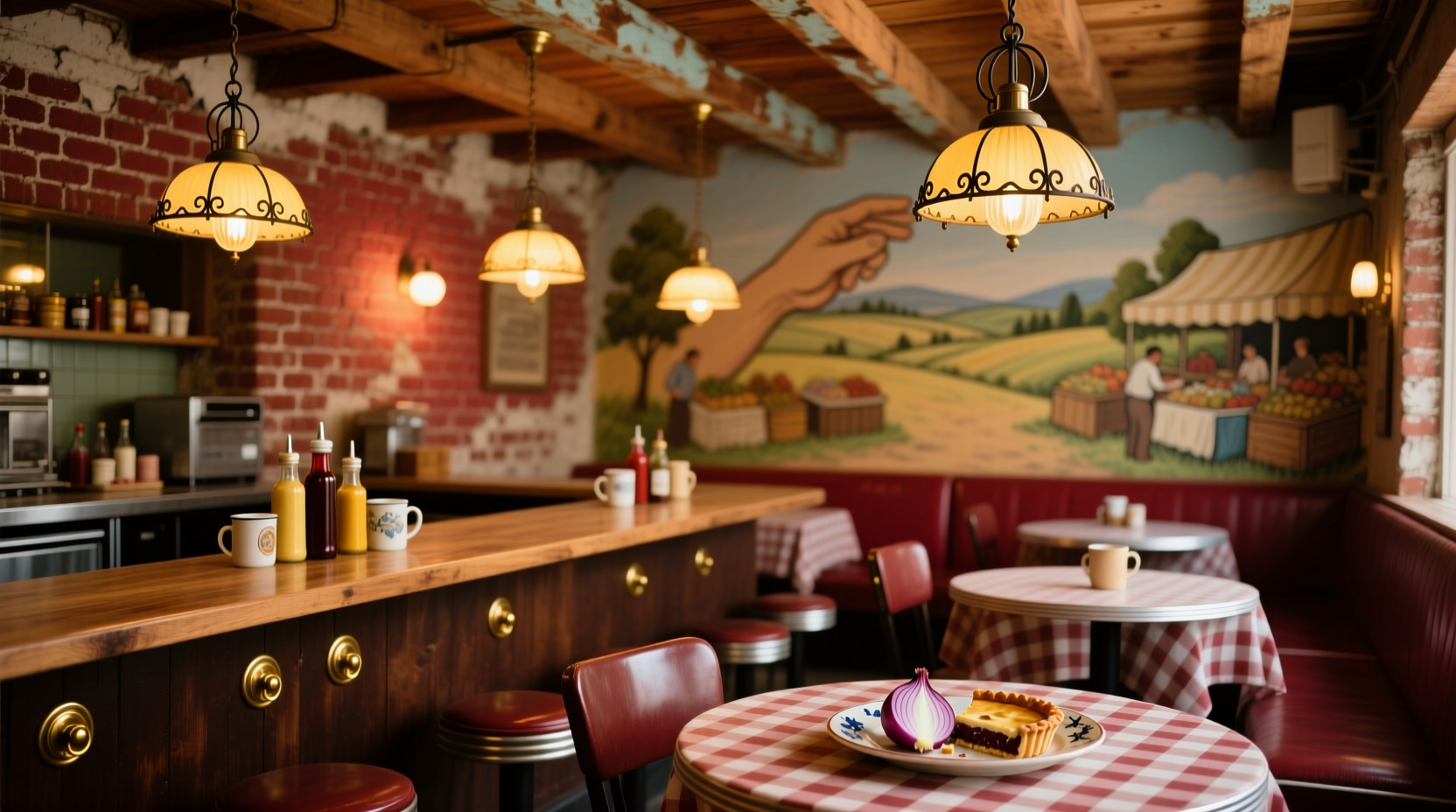 Rusty Onion restaurant interior with exposed brick and warm lighting