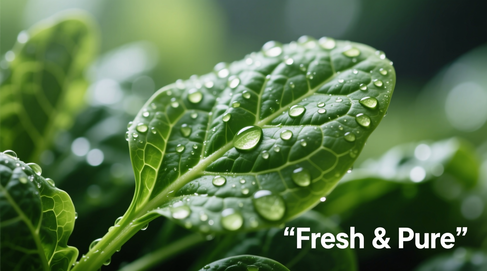 Close-up of fresh spinach leaves with water droplets