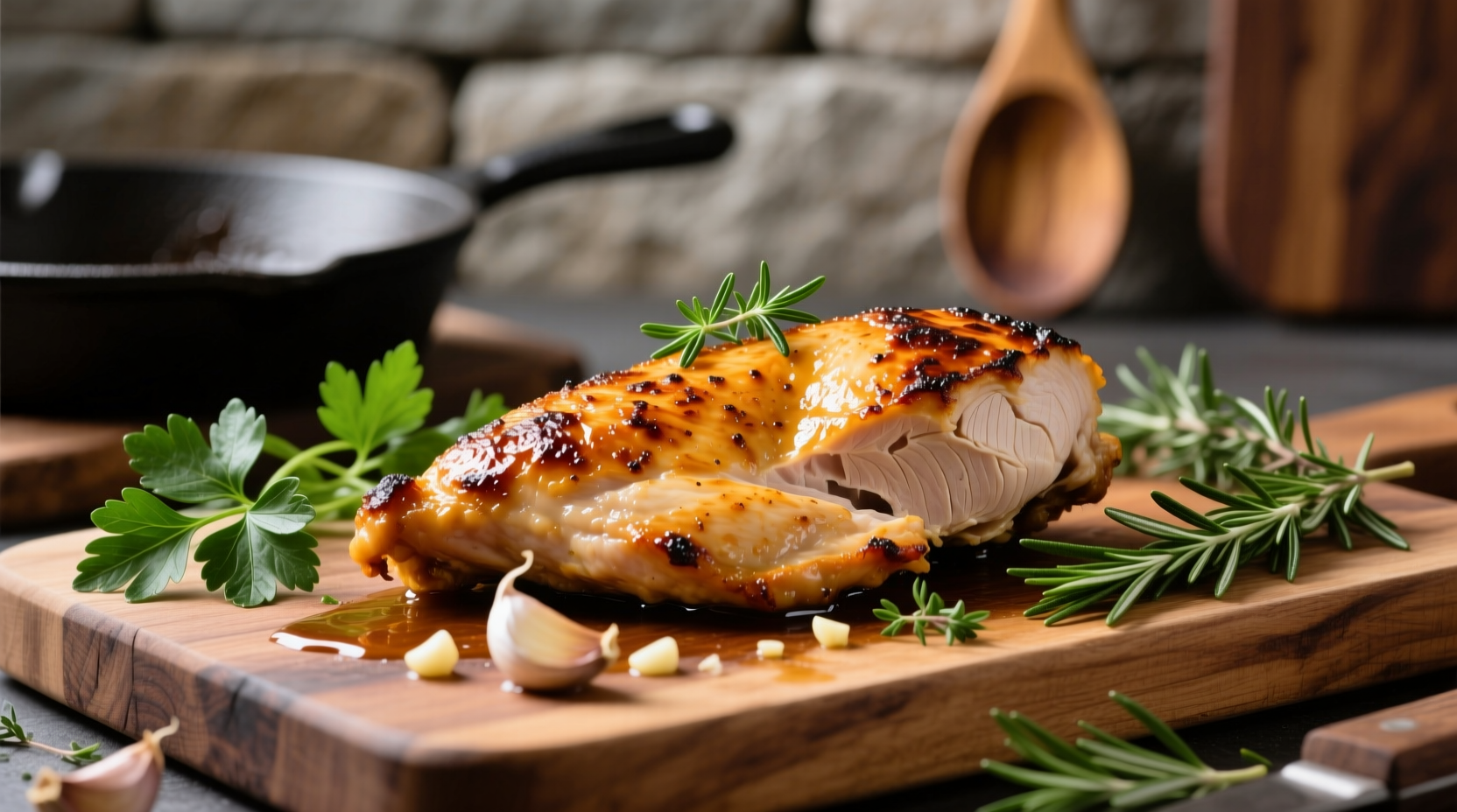 Perfectly seared garlic chicken breast with herbs