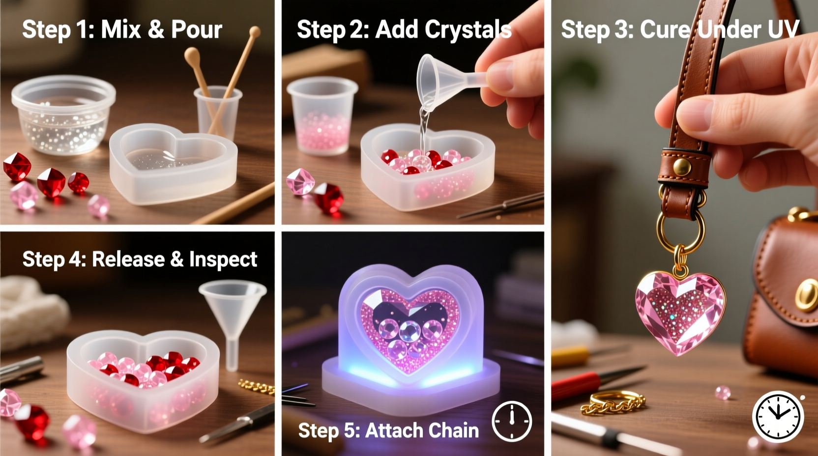 step by step guide to creating a stunning crystal heart keychain bag pendant at home