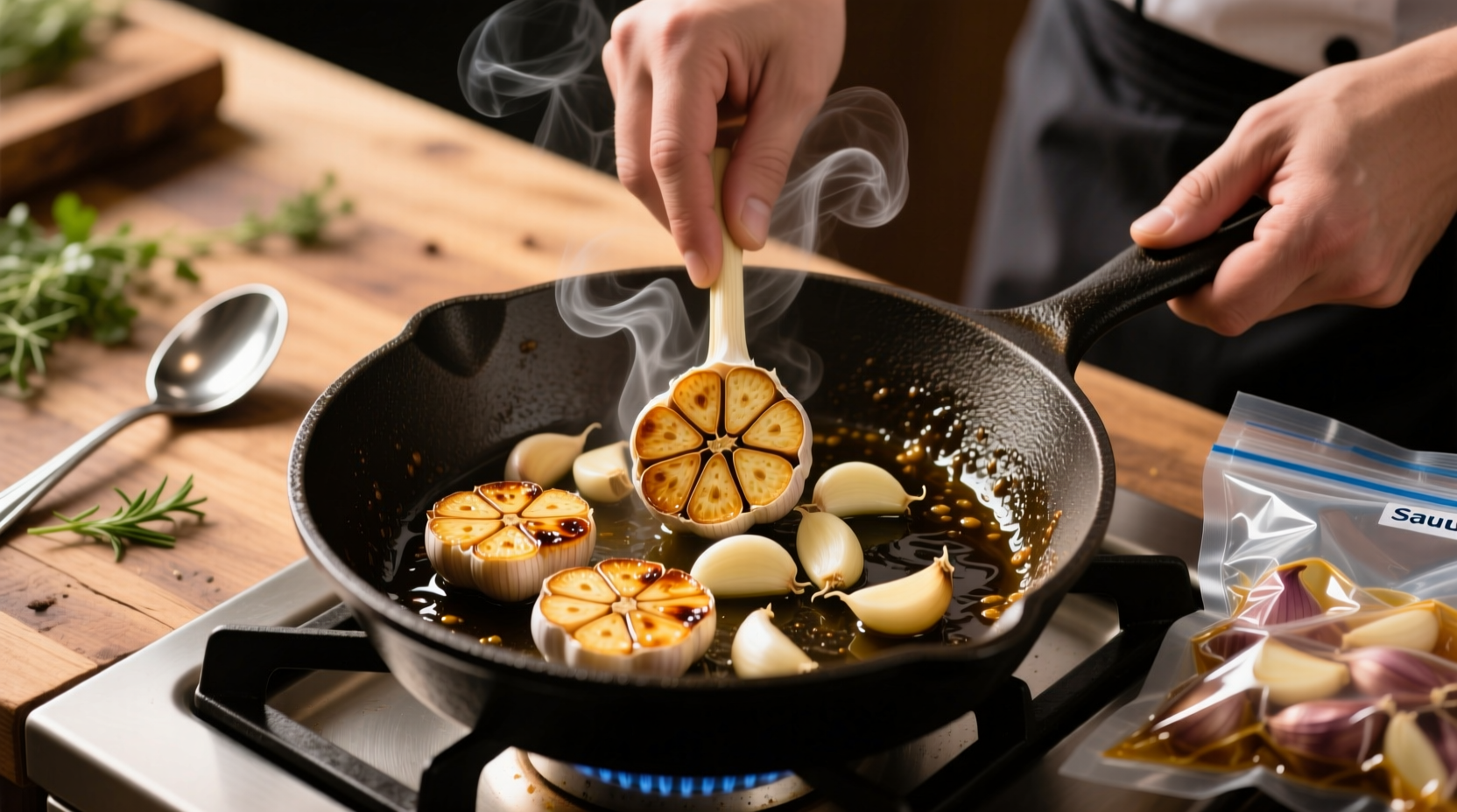 cook garlic before adding it to your sous vide bag