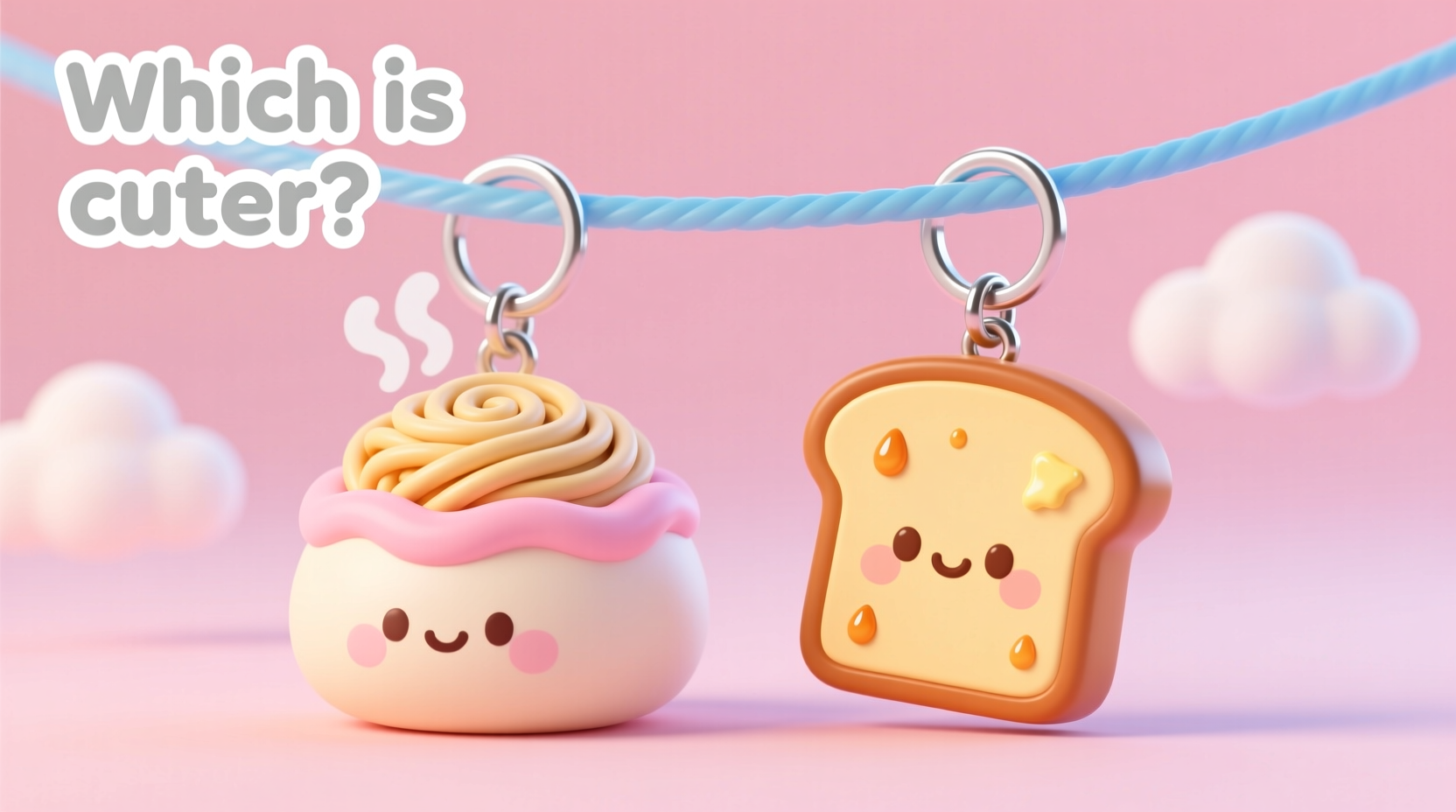 noodle bun keychain vs toast keychain which food charm is cuter