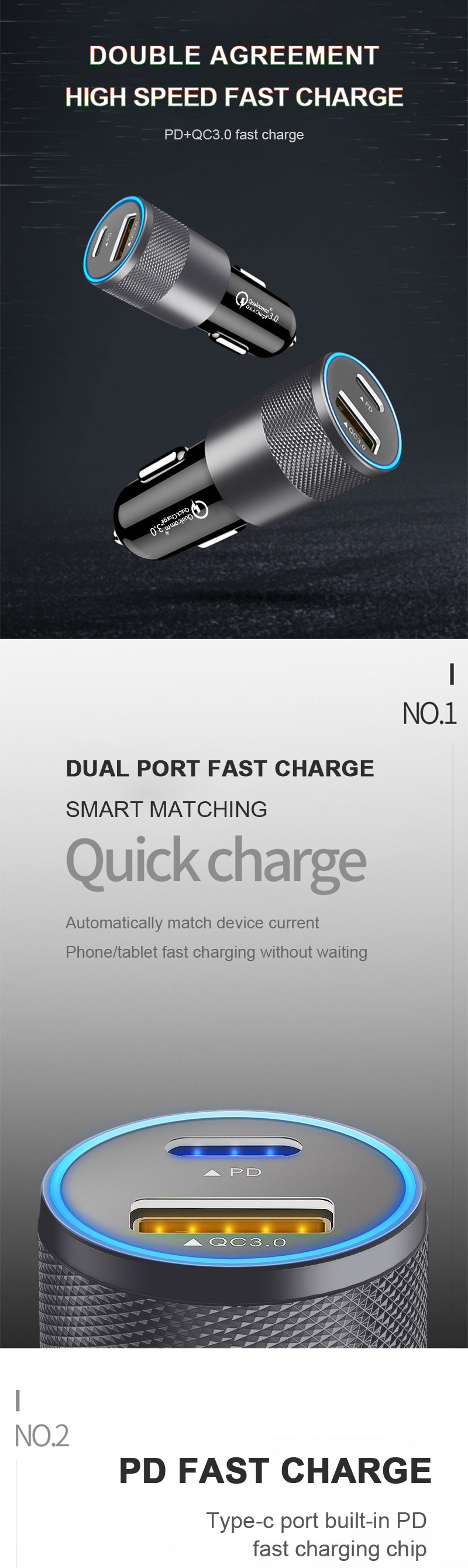 CE Mini Quick Charge 3.0 USB Car-Charger For Xiaomi mi 9 Huawei P30 Pro QC3.0 Fast Typr-C PD Car Charging Phone Charger