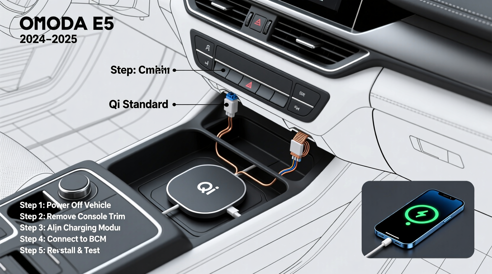 omoda e5 wireless charging install