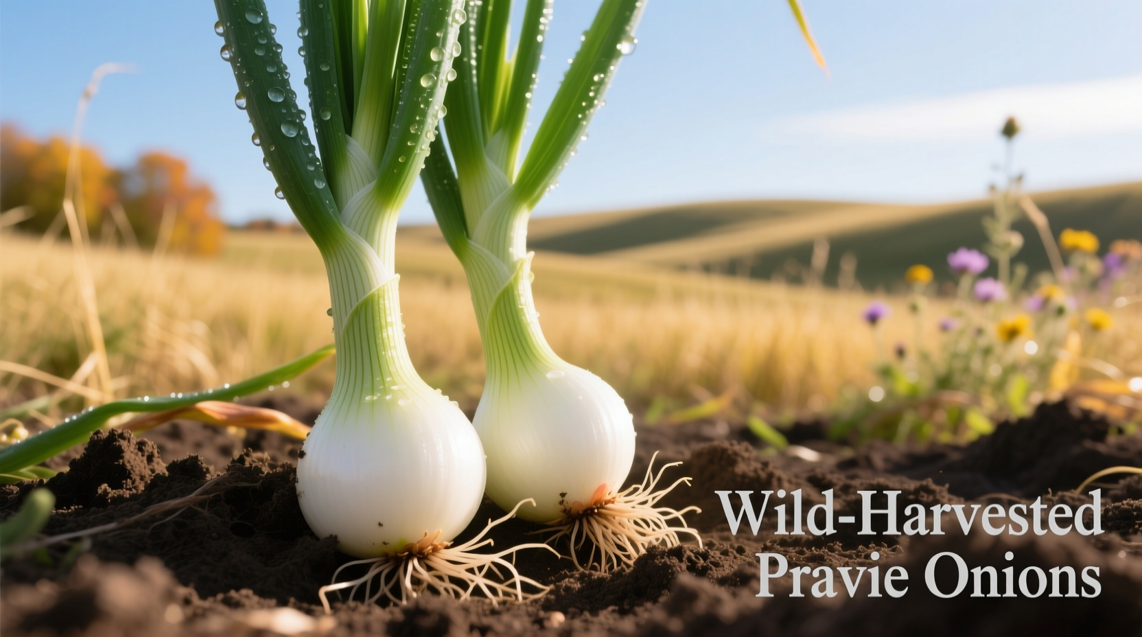 Freshly harvested prairie onions with green stalks and white bulbs