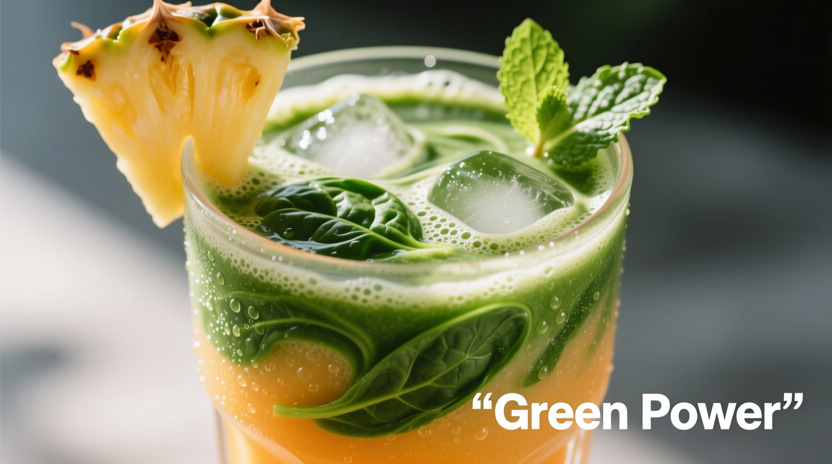 Fresh spinach and pineapple smoothie in glass