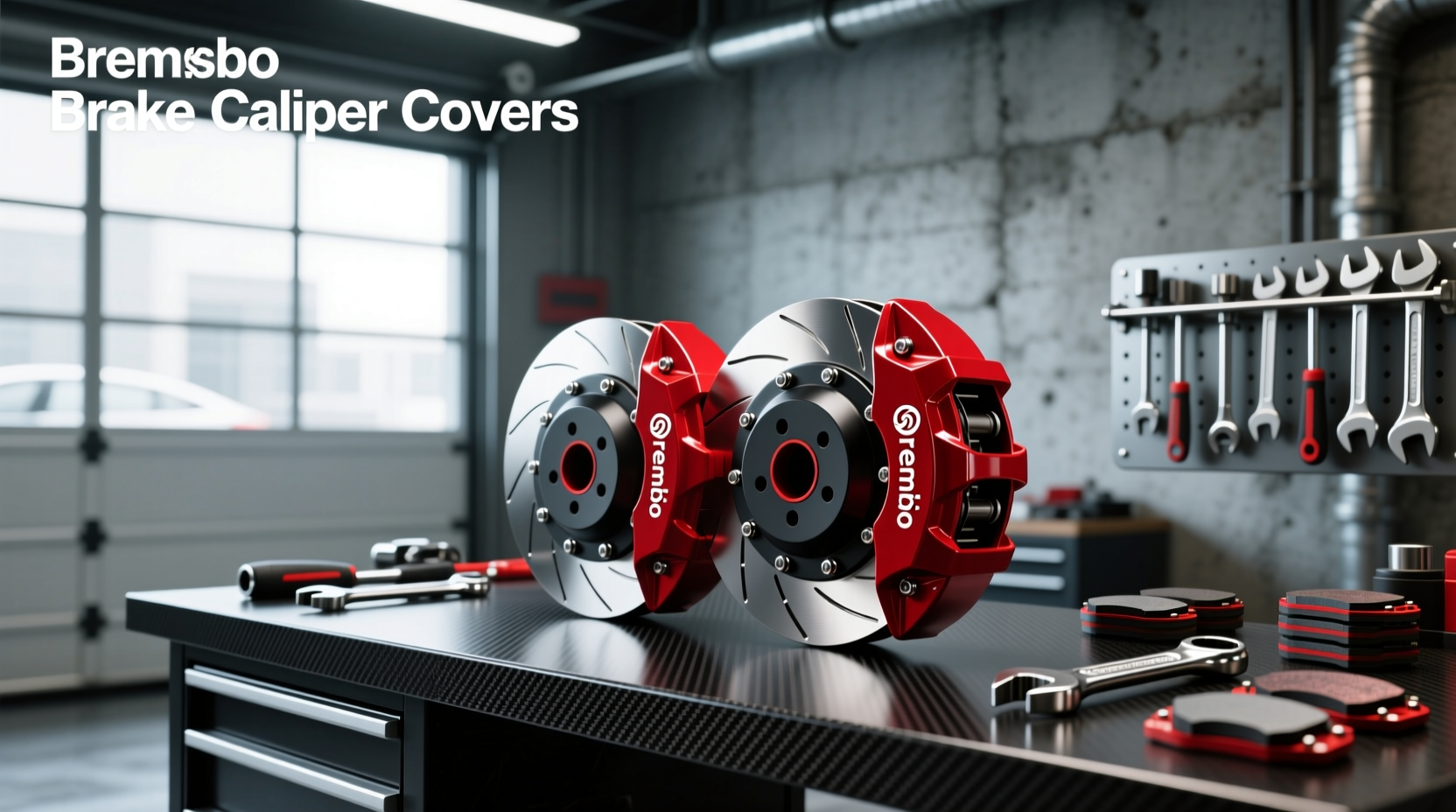 Set of yellow Brembo caliper covers laid flat showing internal clips and mounting points