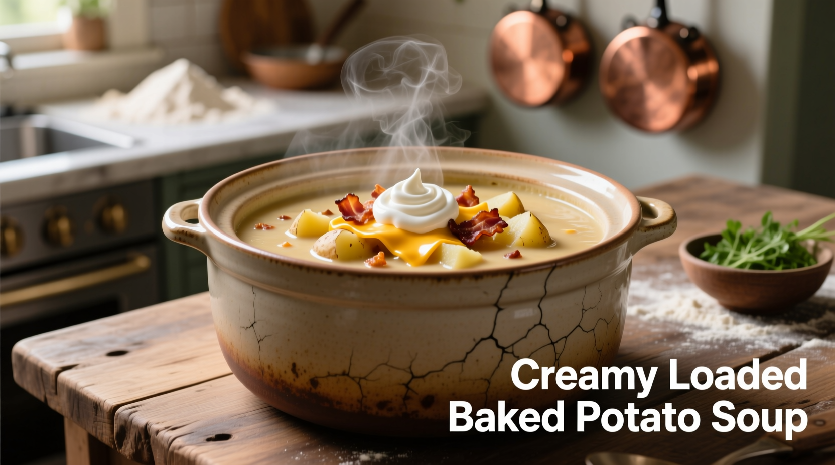 Crock pot filled with creamy loaded baked potato soup
