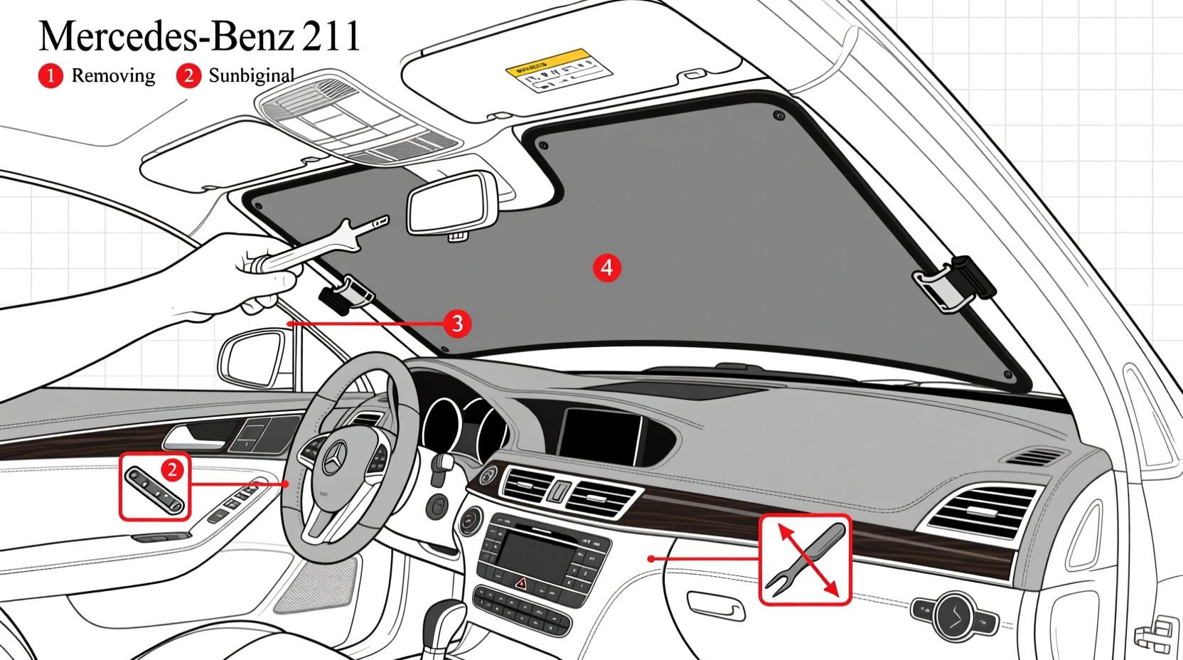 w211 sunshade installation
