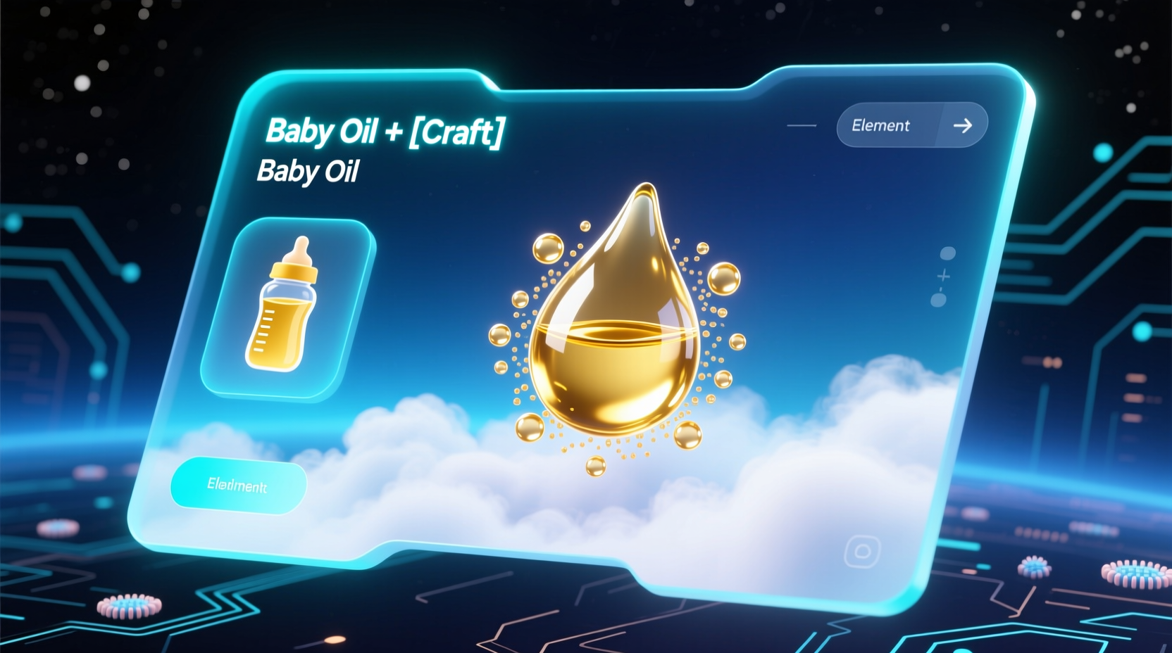 Infinite Craft interface showing Baby Oil element combination result