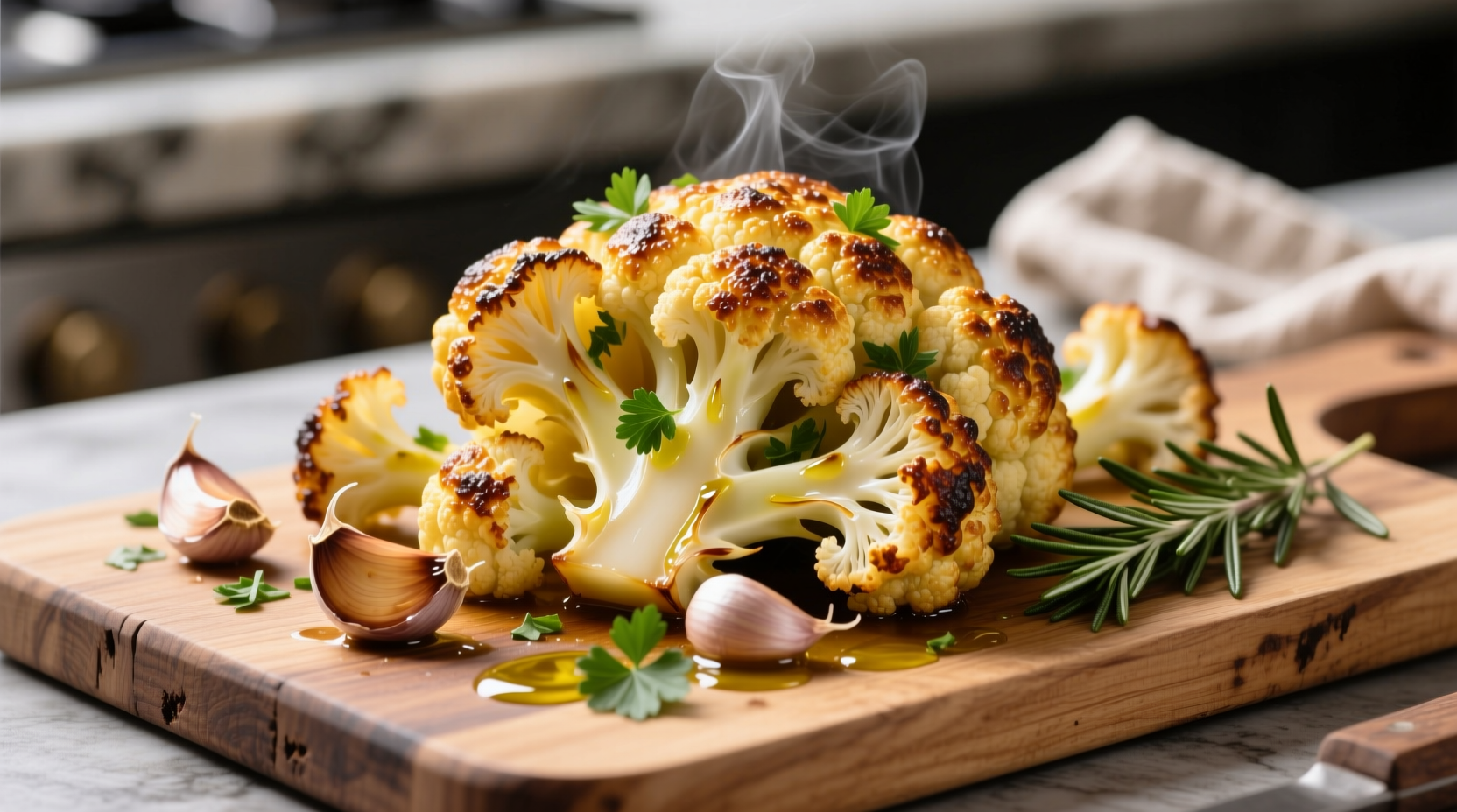 Golden roasted cauliflower with garlic and herbs