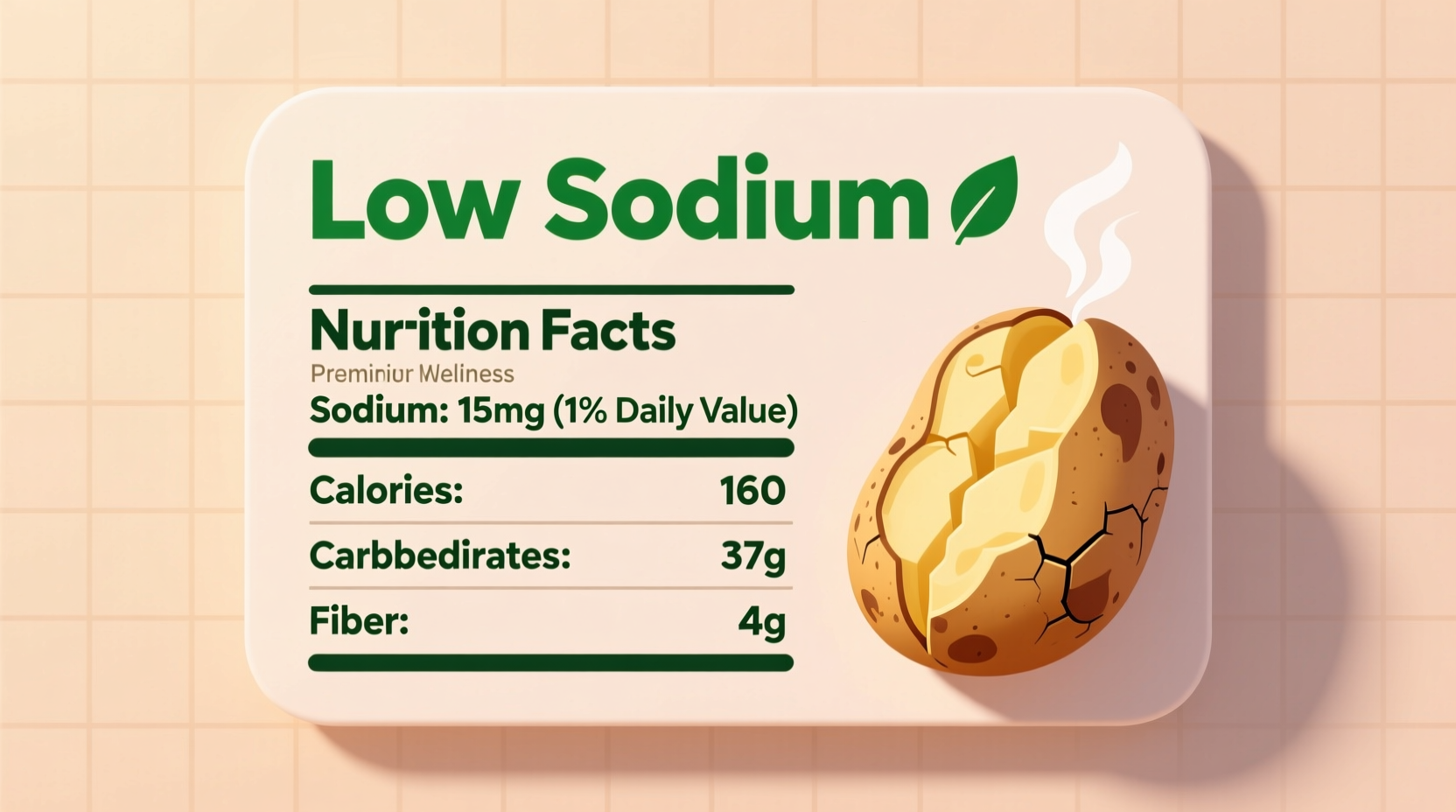 Nutrition facts showing low sodium content in baked potato