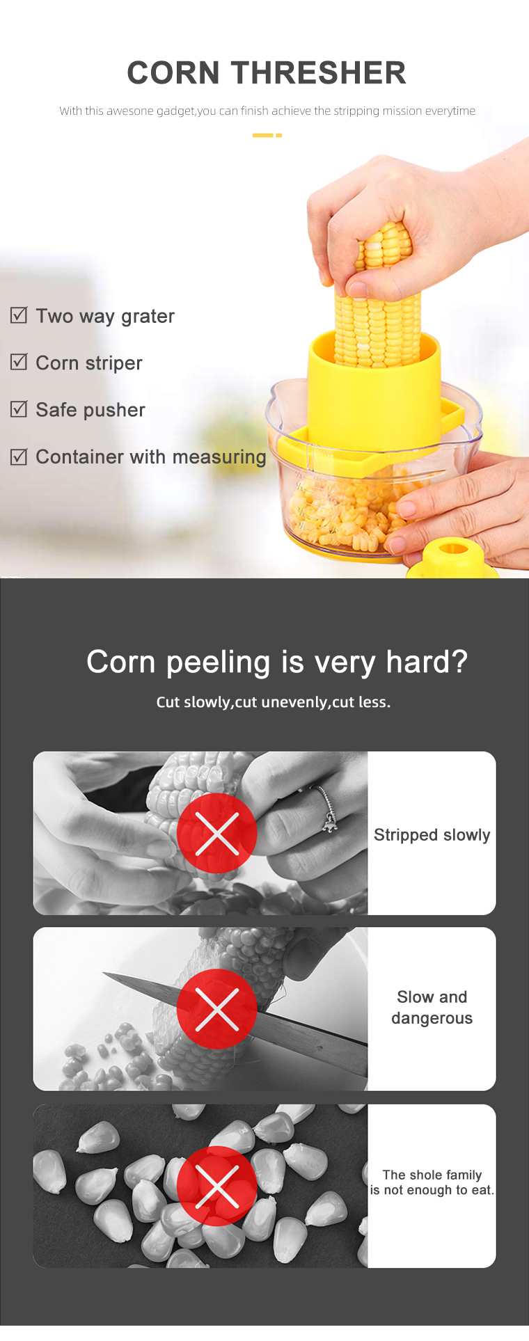 4 in 1 Stainless Steel Corn Peeler Kernel Remover Multifunctional Cob Corn Grain Stripper Kitchen Gadget Kitchen Cutter