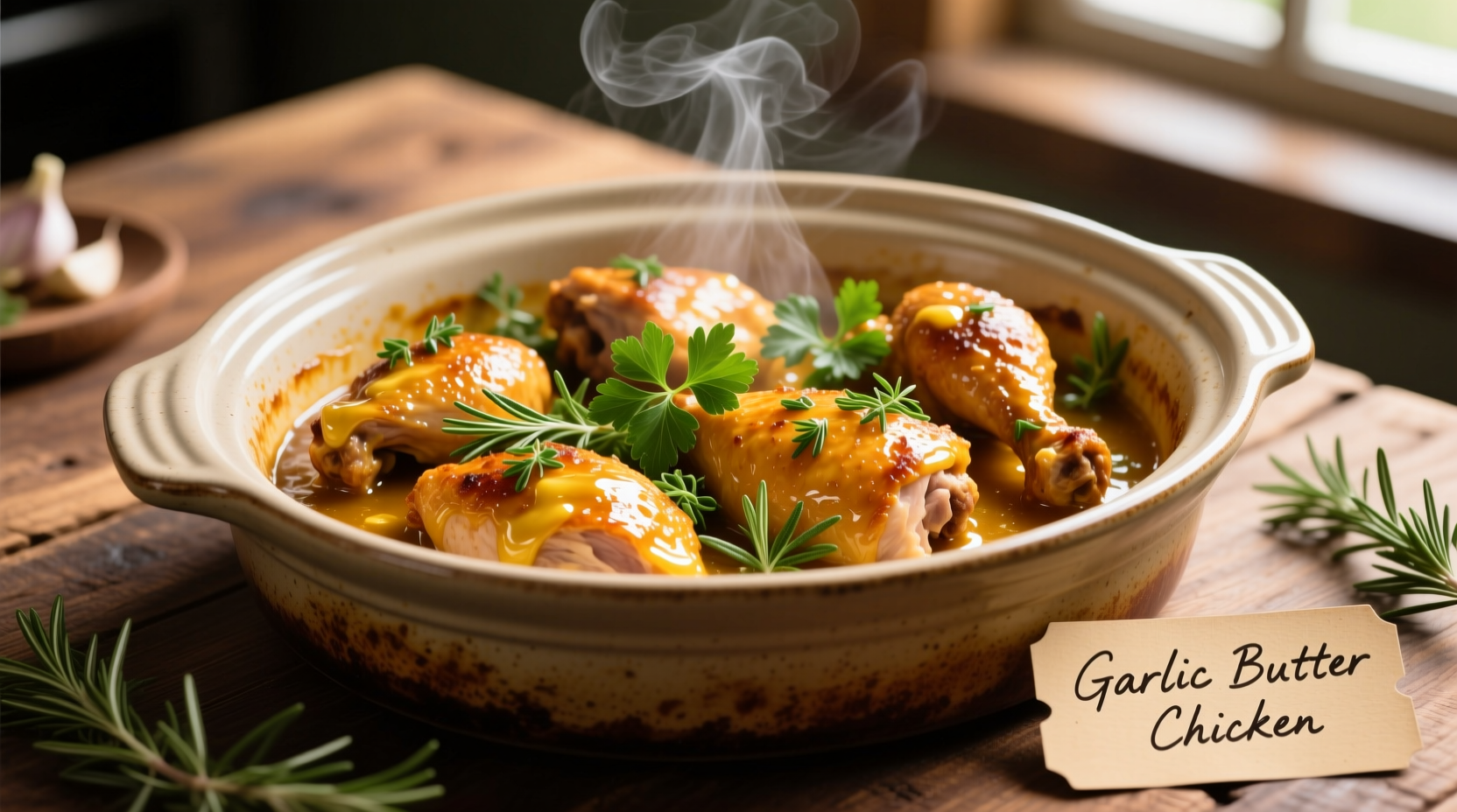 Golden slow cooker garlic butter chicken with herbs