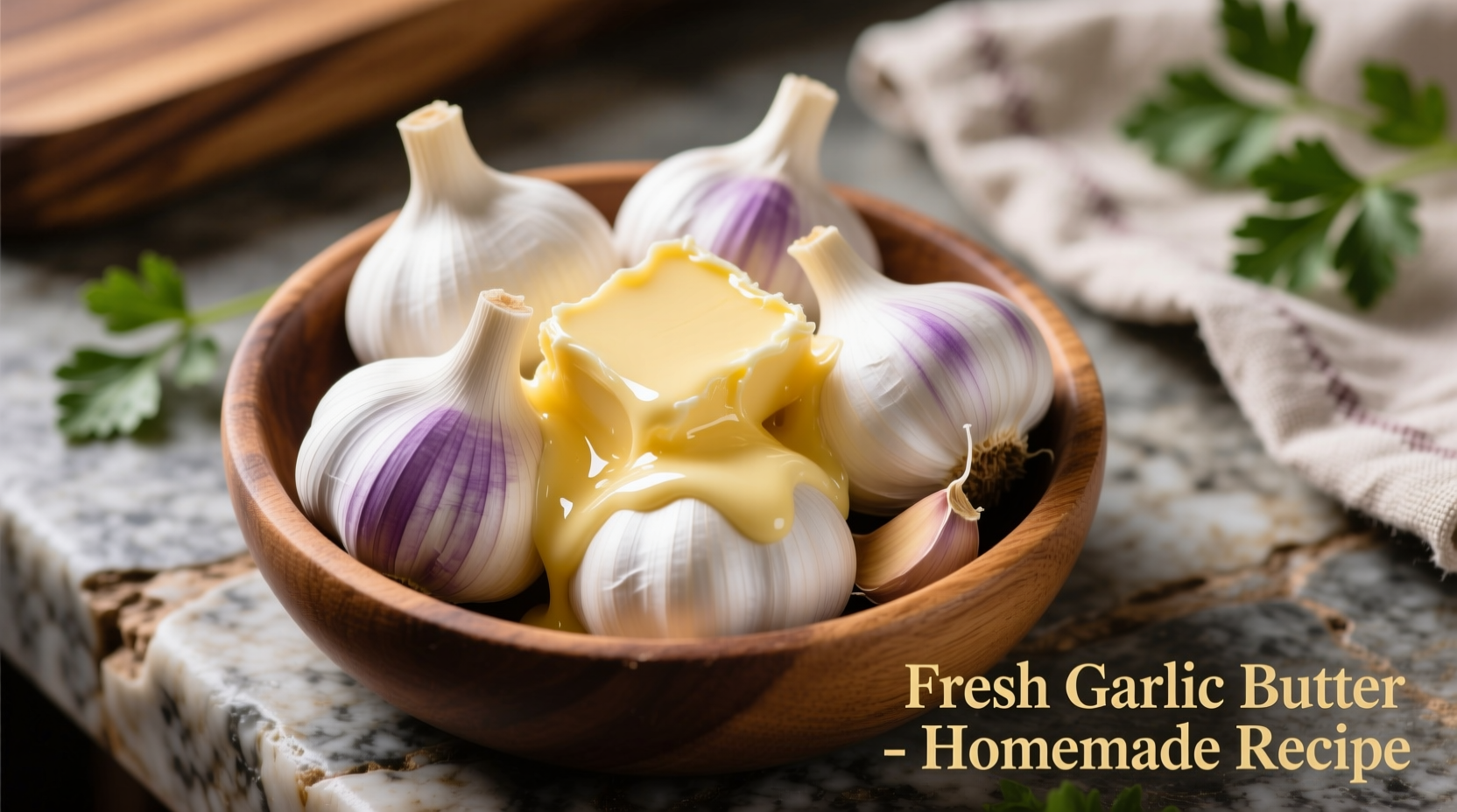 Fresh garlic cloves and butter for homemade preparation