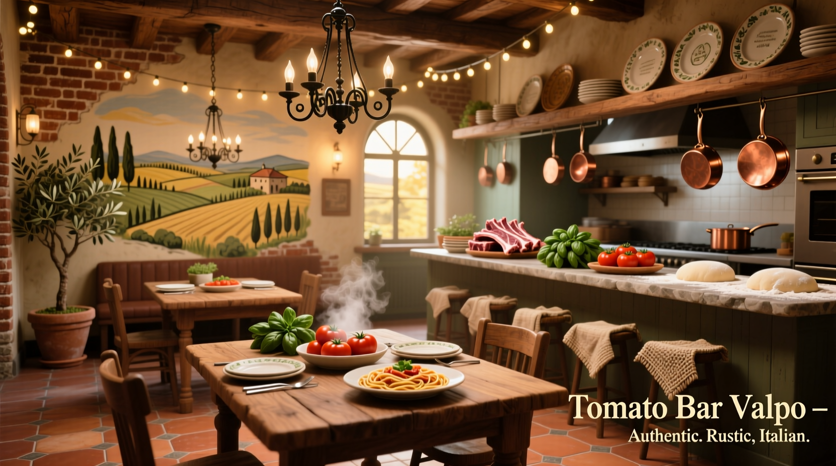 Tomato Bar Valpo dining area with rustic Italian decor