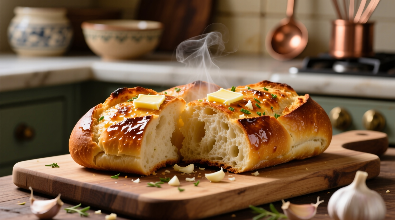 Perfectly toasted garlic bread with golden crust
