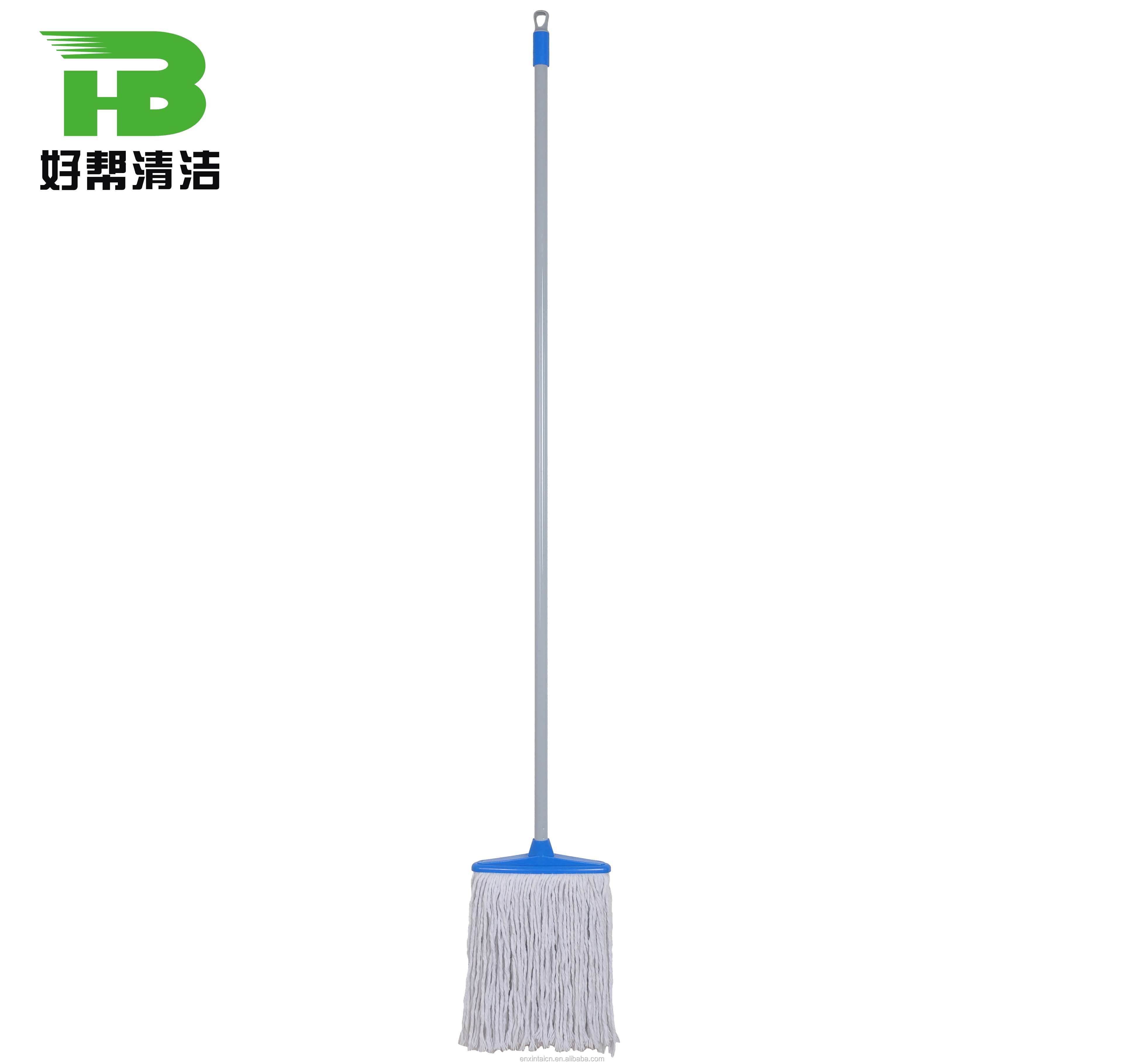 2019new Open end recycled cotton bleach white mop with blue plastic head