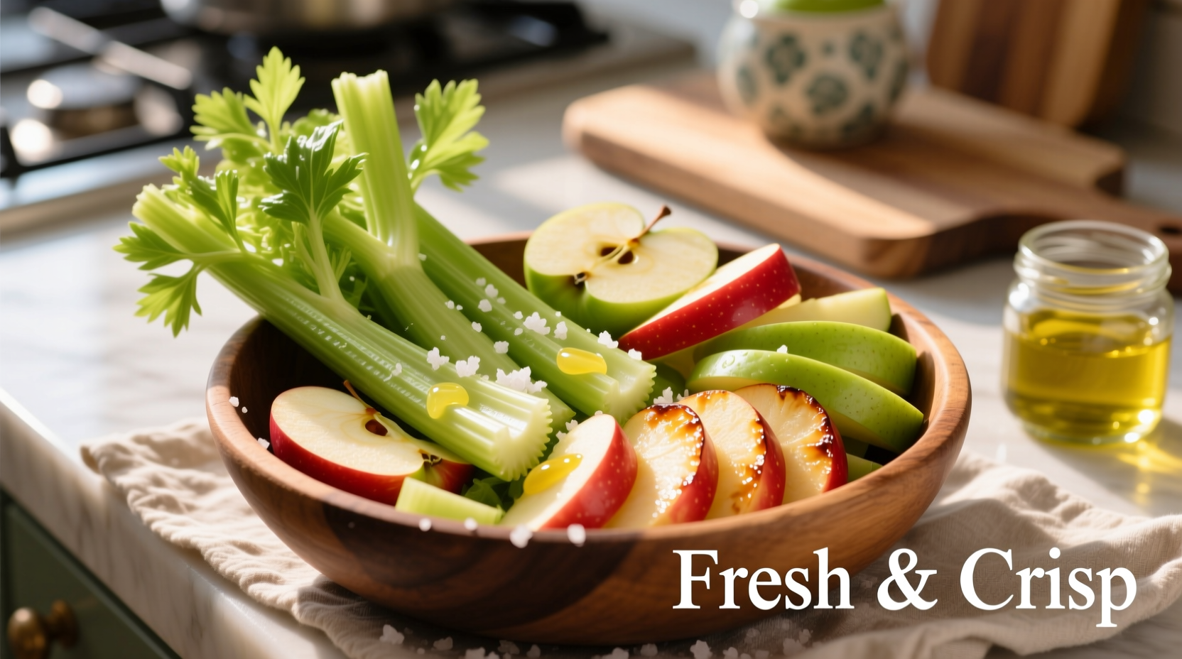 Fresh celery and apples prepared for salad