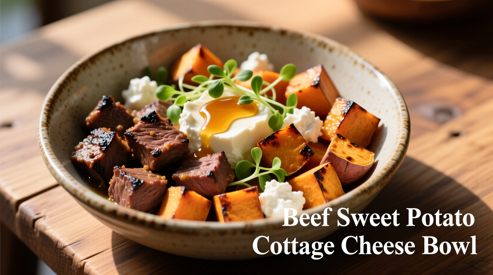 beef sweet potato cottage cheese bowl