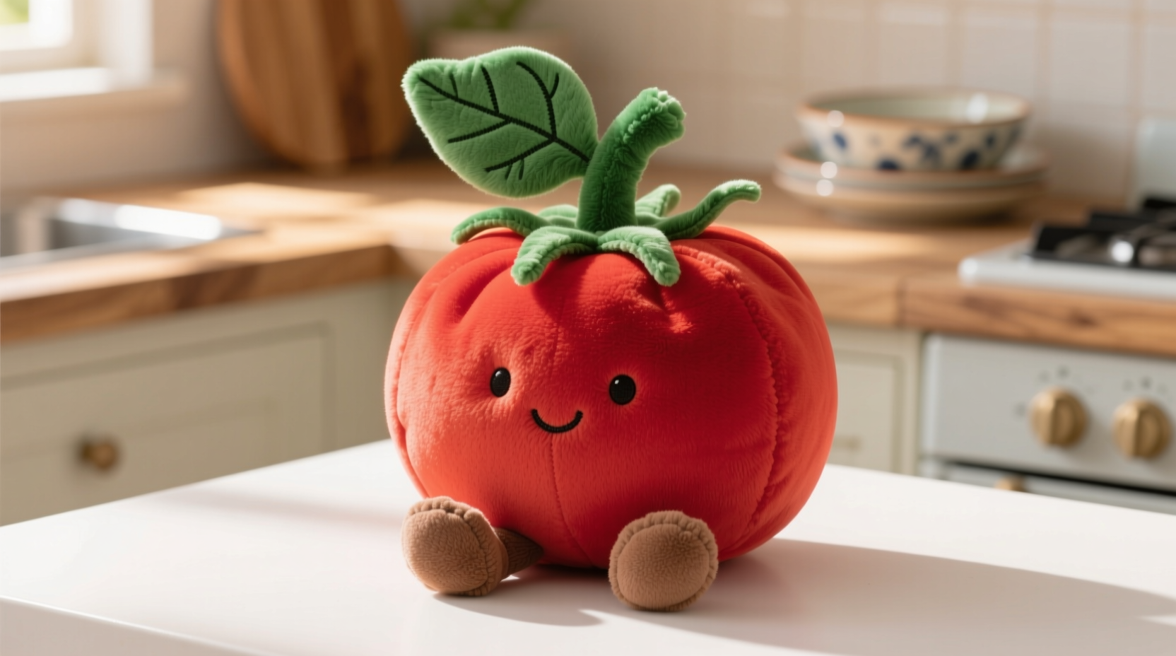 Jellycat tomato plush toy with green leaf detail