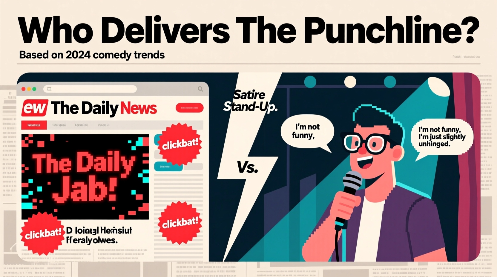 Satirical news website versus comedian comparison infographic