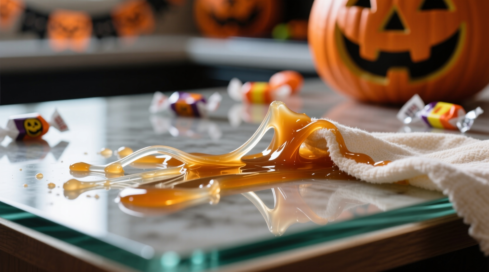 how to remove sticky halloween candy residue from just