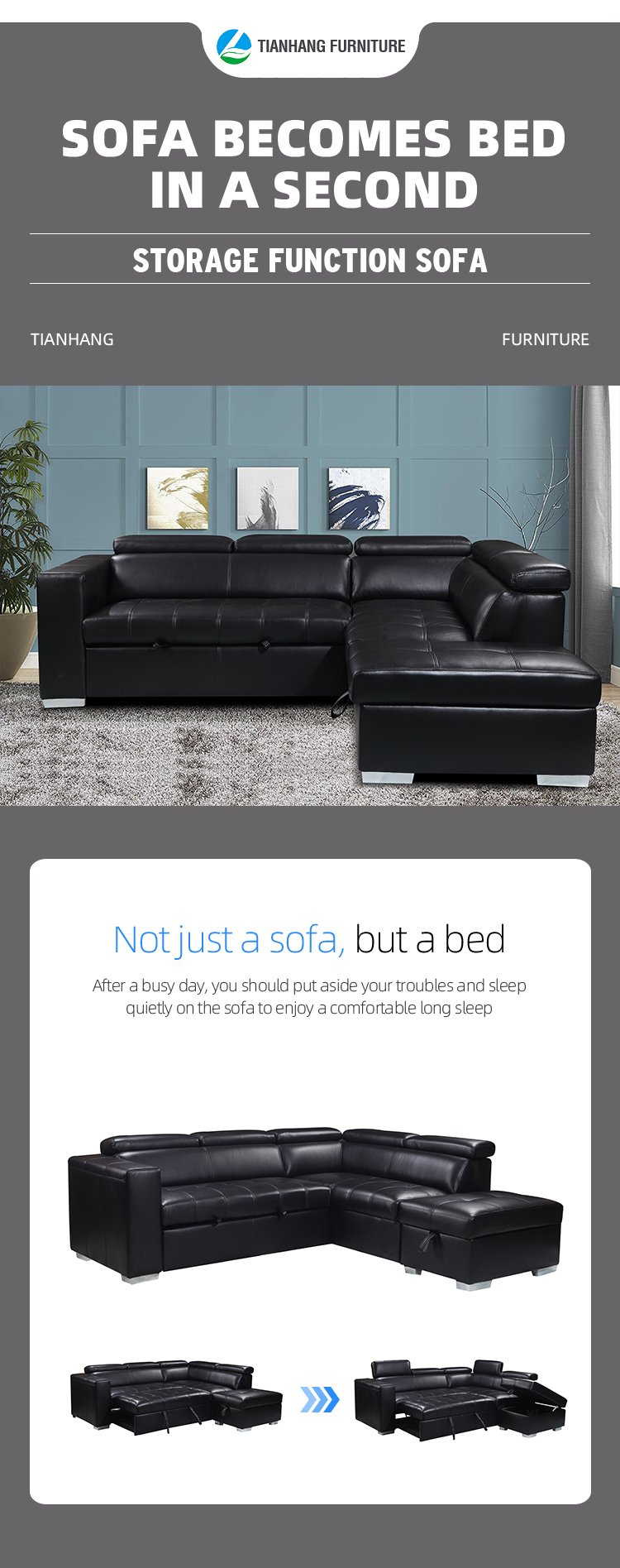 Modern European L shape corner sofa set with combined sleeper sofa bed