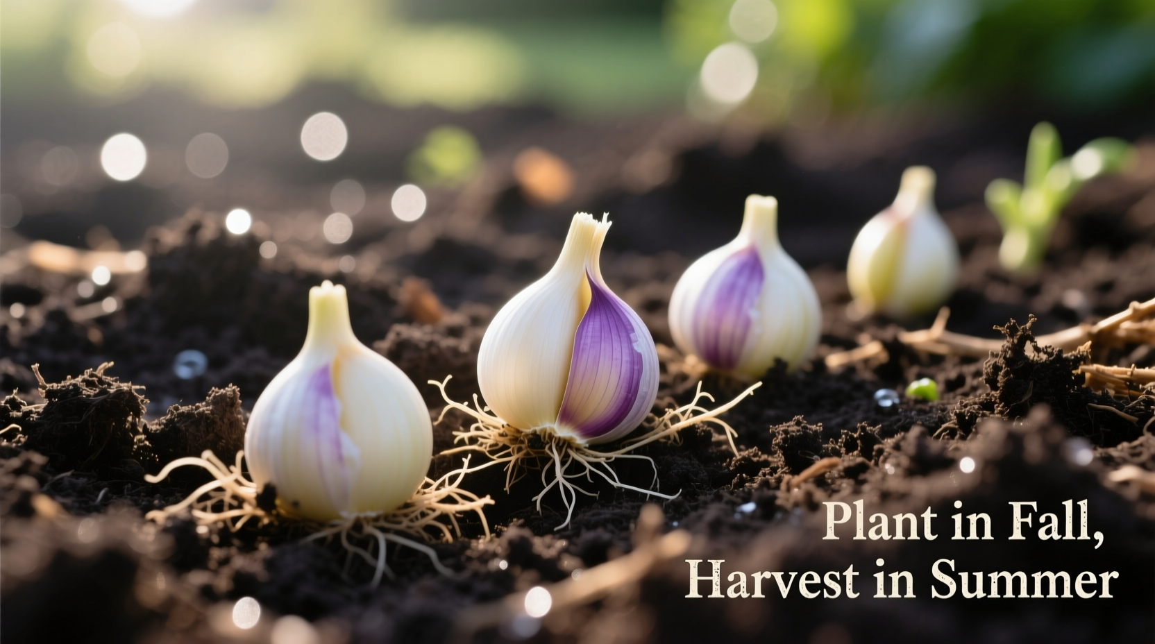 Garlic bulbils ready for planting in garden soil