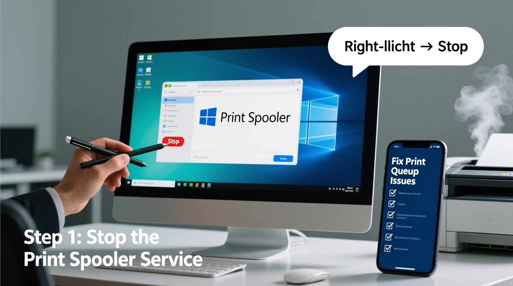 step by step guide to clearing the printer spooler and fixing print queue issues