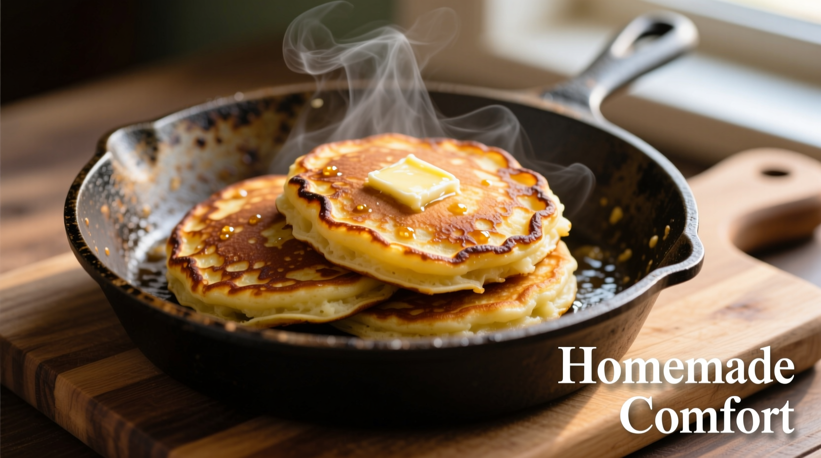 Golden brown mashed potato pancakes on cast iron skillet