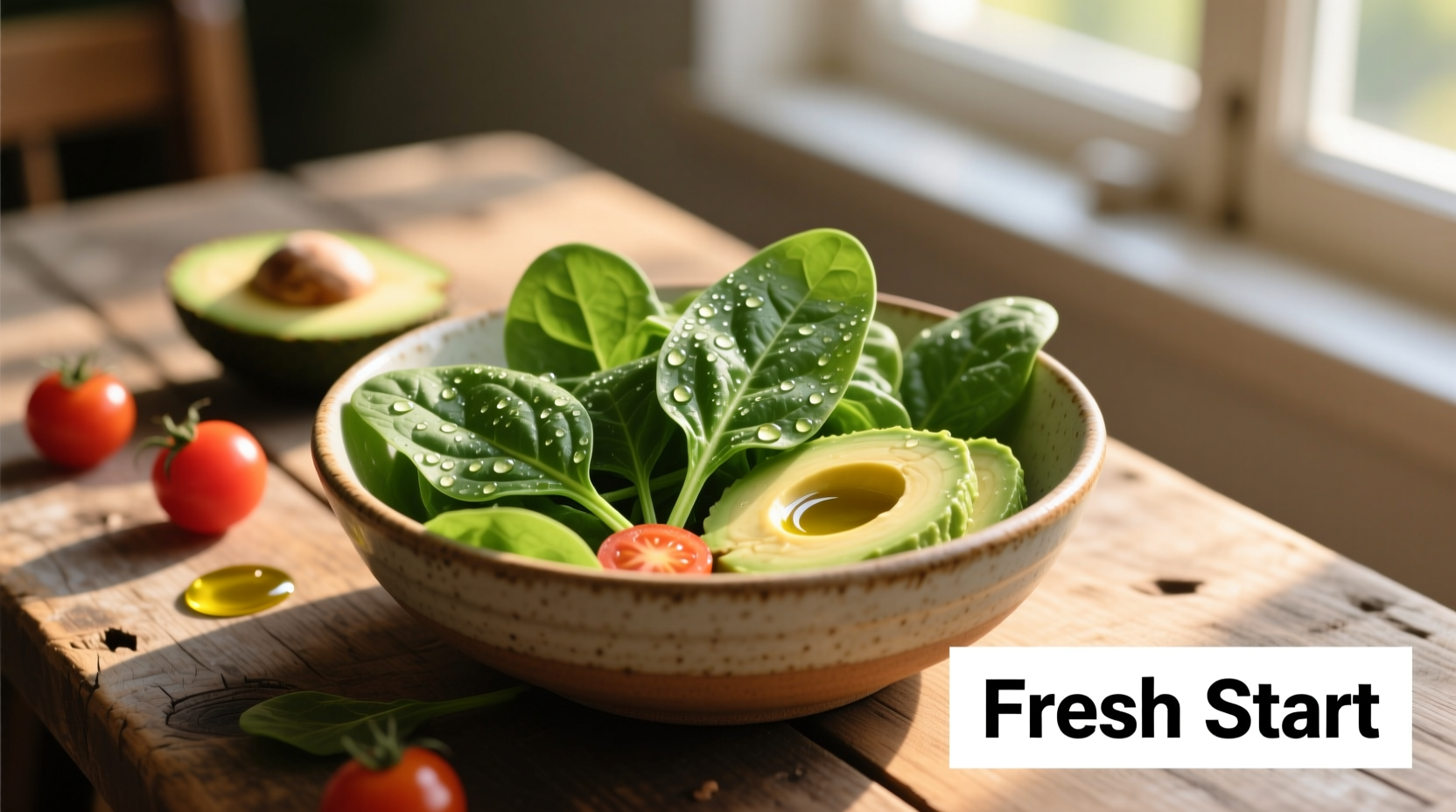 Fresh spinach leaves in morning breakfast bowl