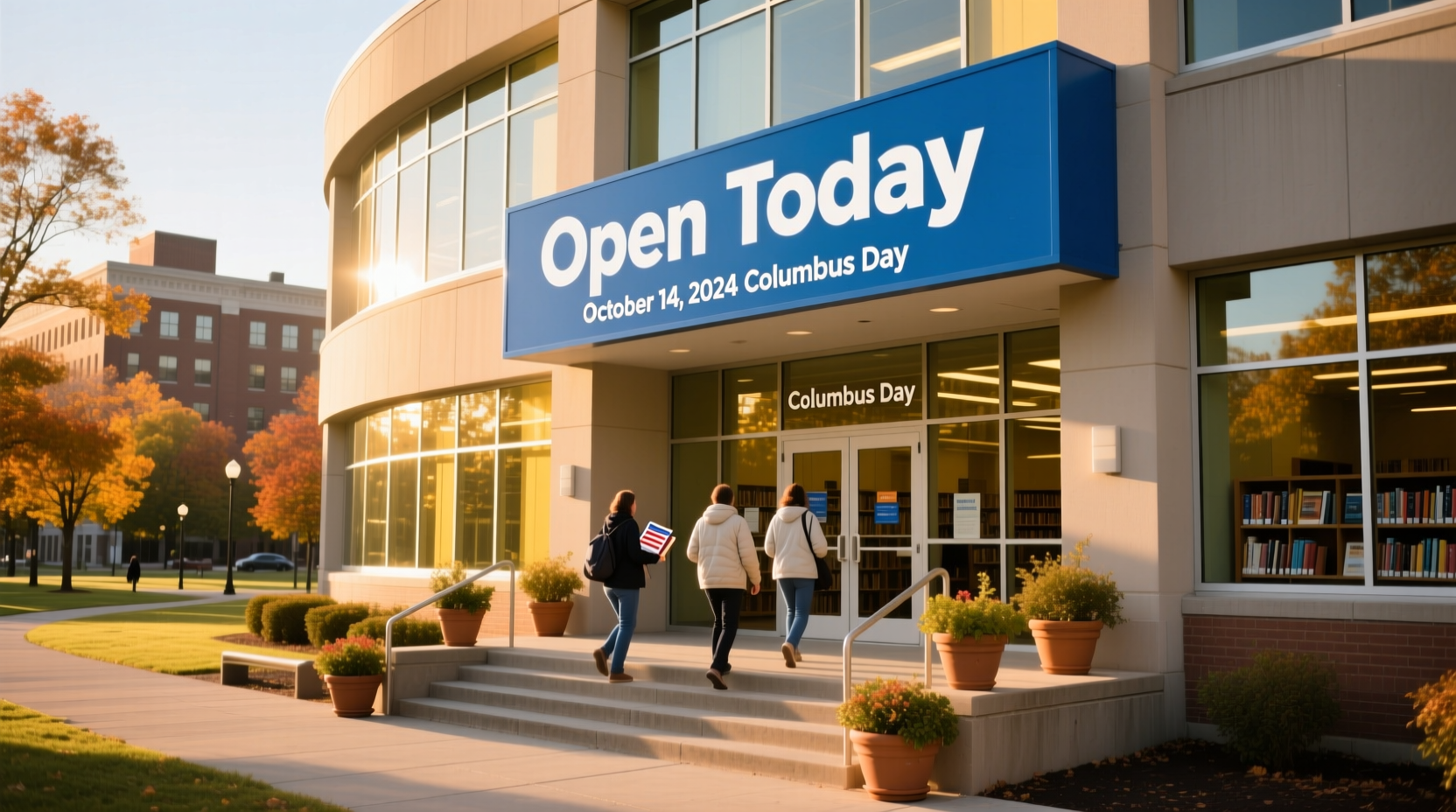 is library open on columbus day