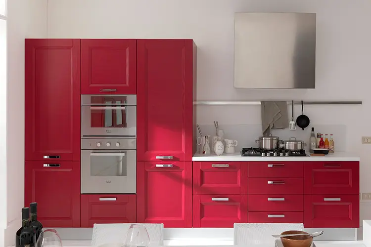 2020热卖红色高光泽玻璃门厨房设计和闪亮漆厨房橱柜套装