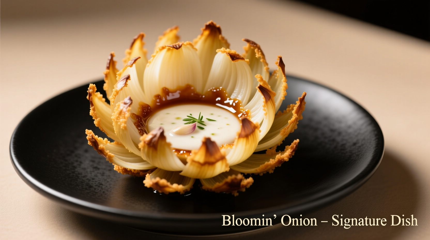 Freshly prepared Bloomin' Onion with dipping sauce